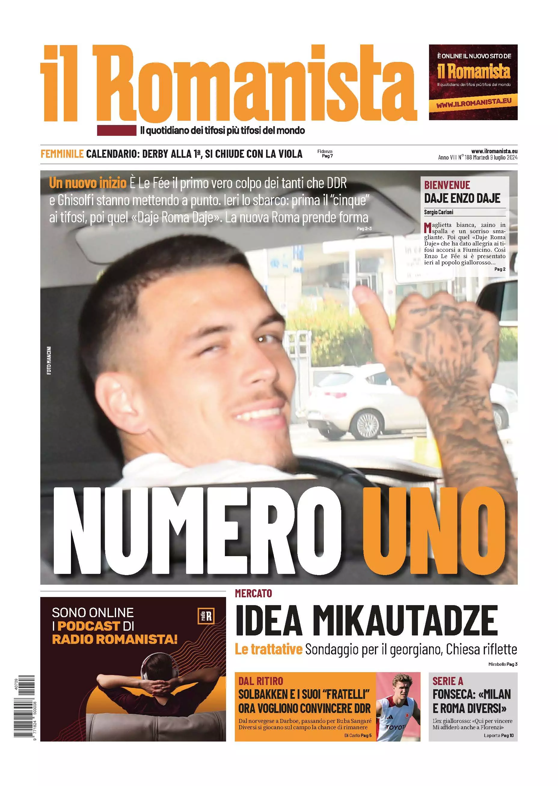 Prima-pagina-Il-Romanista-edizione-di-oggi-09-07-2024