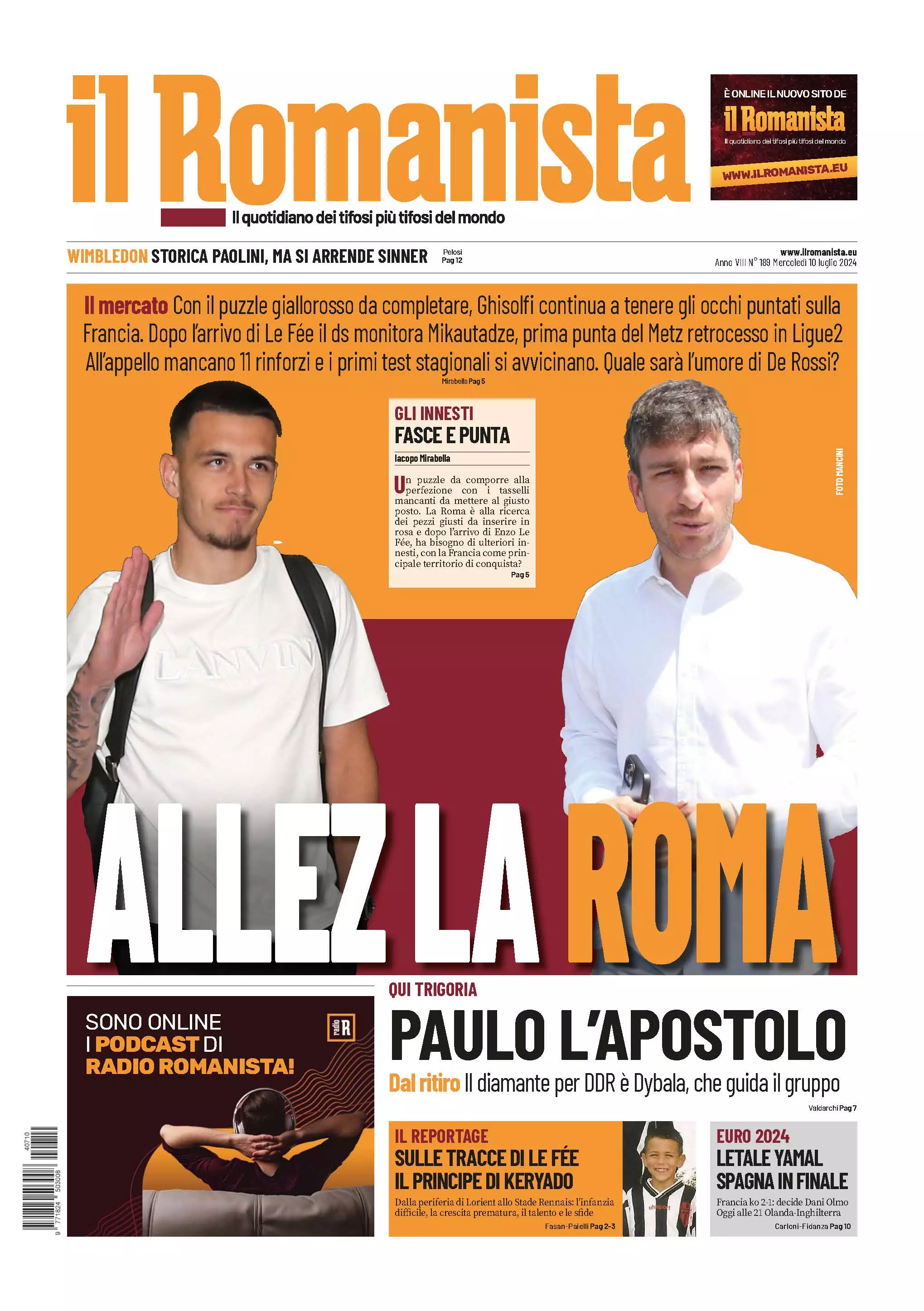 Prima-pagina-Il-Romanista-edizione-di-oggi-10-07-2024