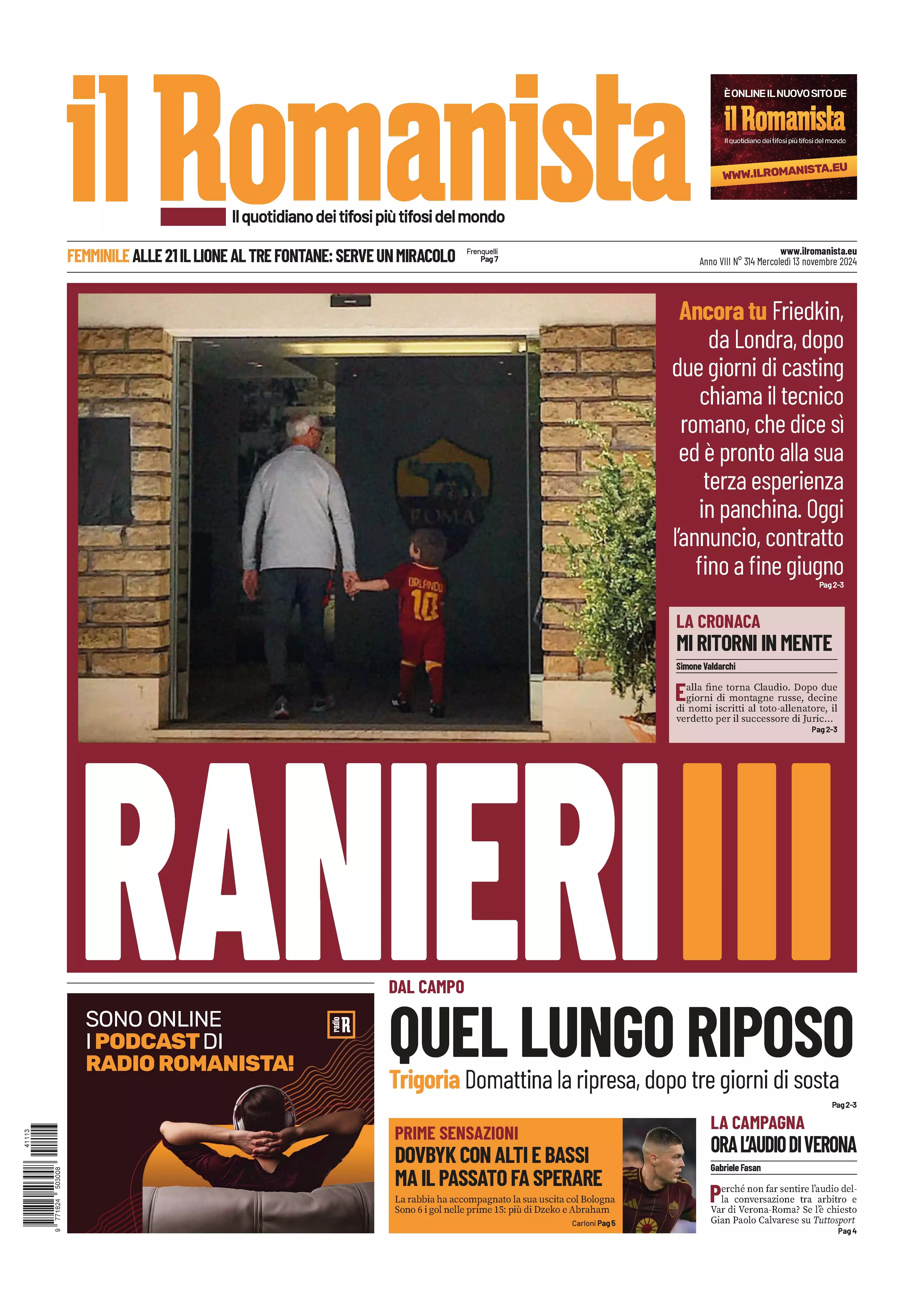 Prima-pagina-Il-Romanista-edizione-di-oggi-13-11-2024