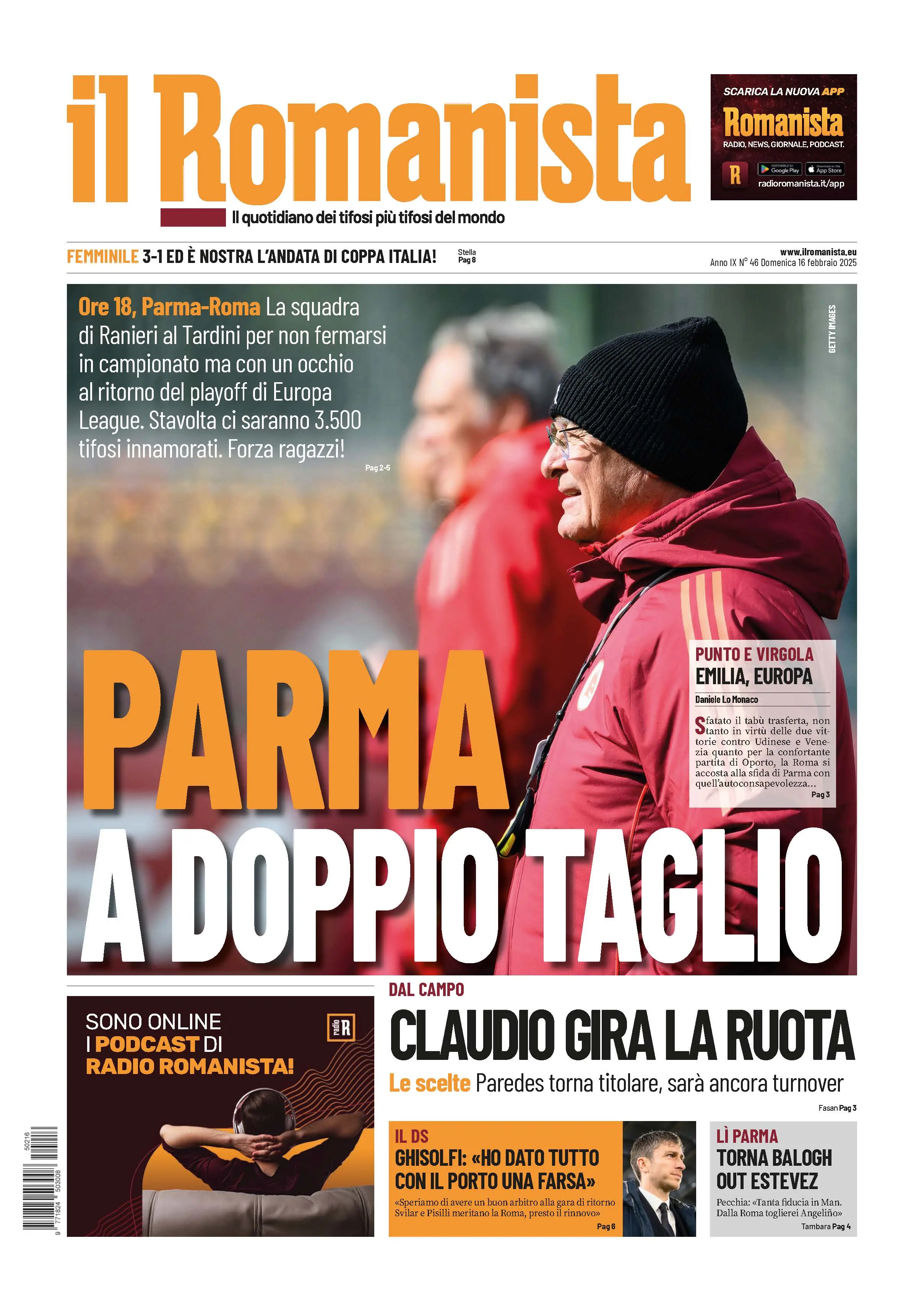 Prima-pagina-Il-Romanista-edizione-di-oggi-16-02-2025