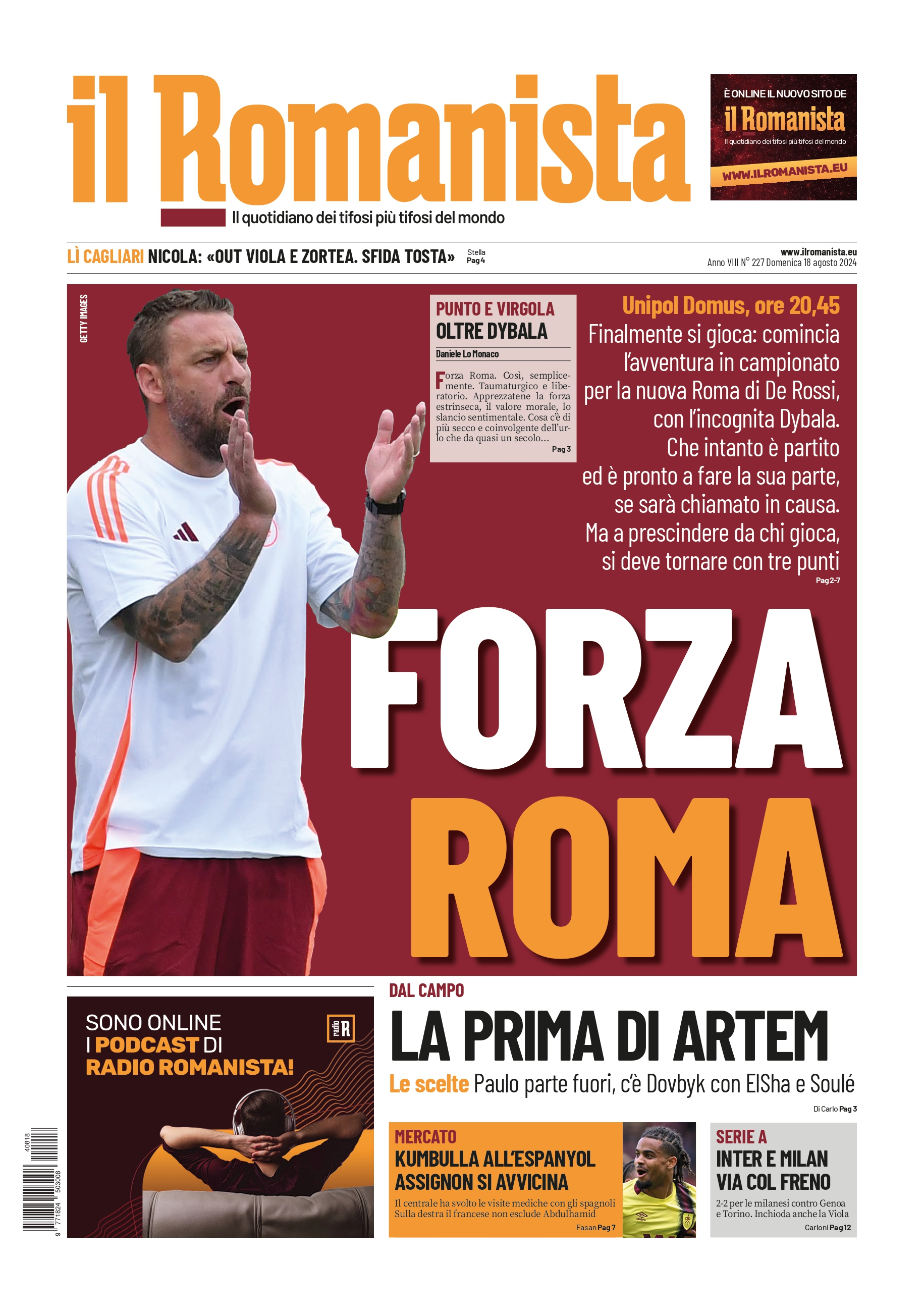 Prima-pagina-Il-Romanista-edizione-di-oggi-18-08-2024