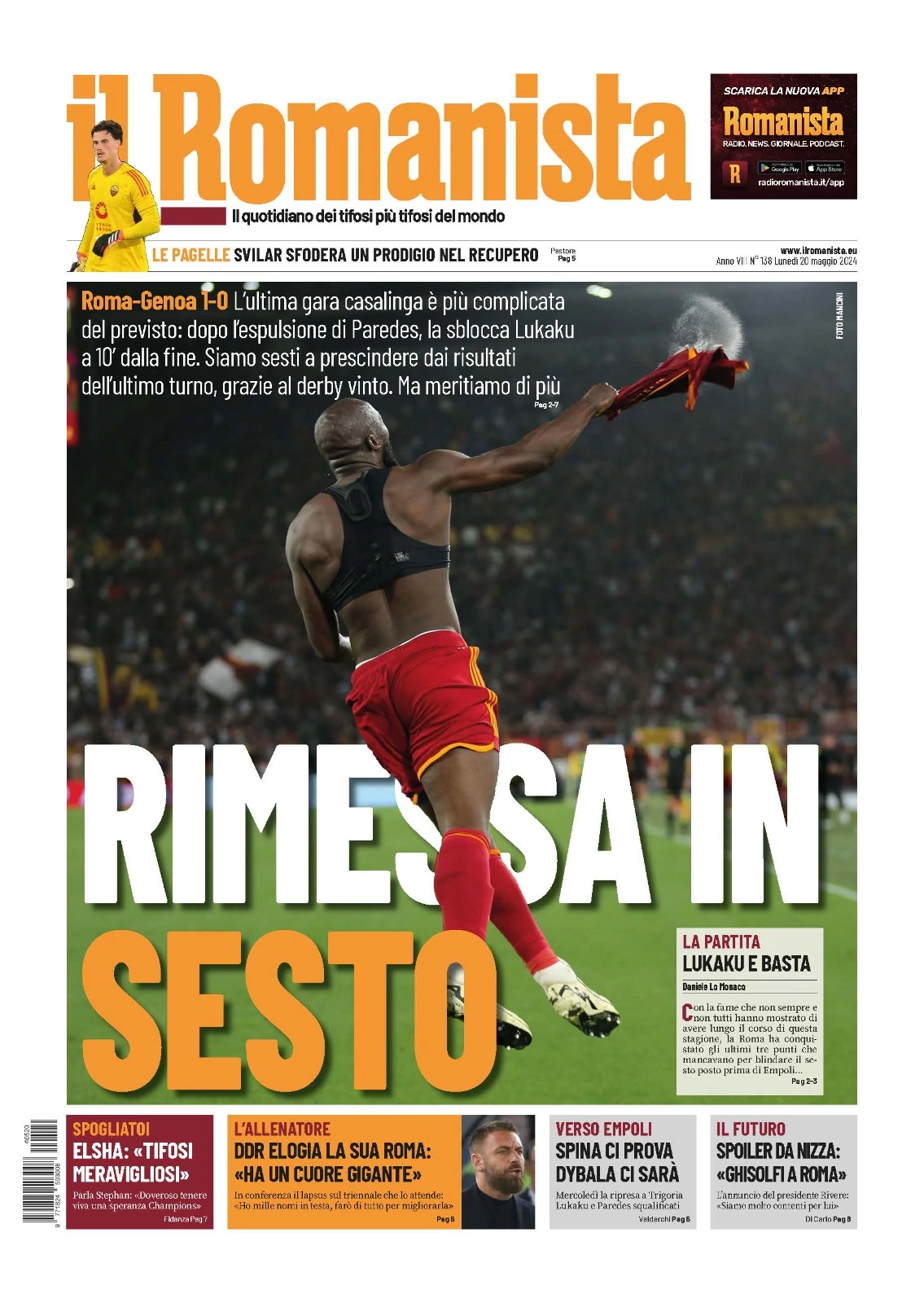 Prima-pagina-Il-Romanista-edizione-di-oggi-20-05-2024