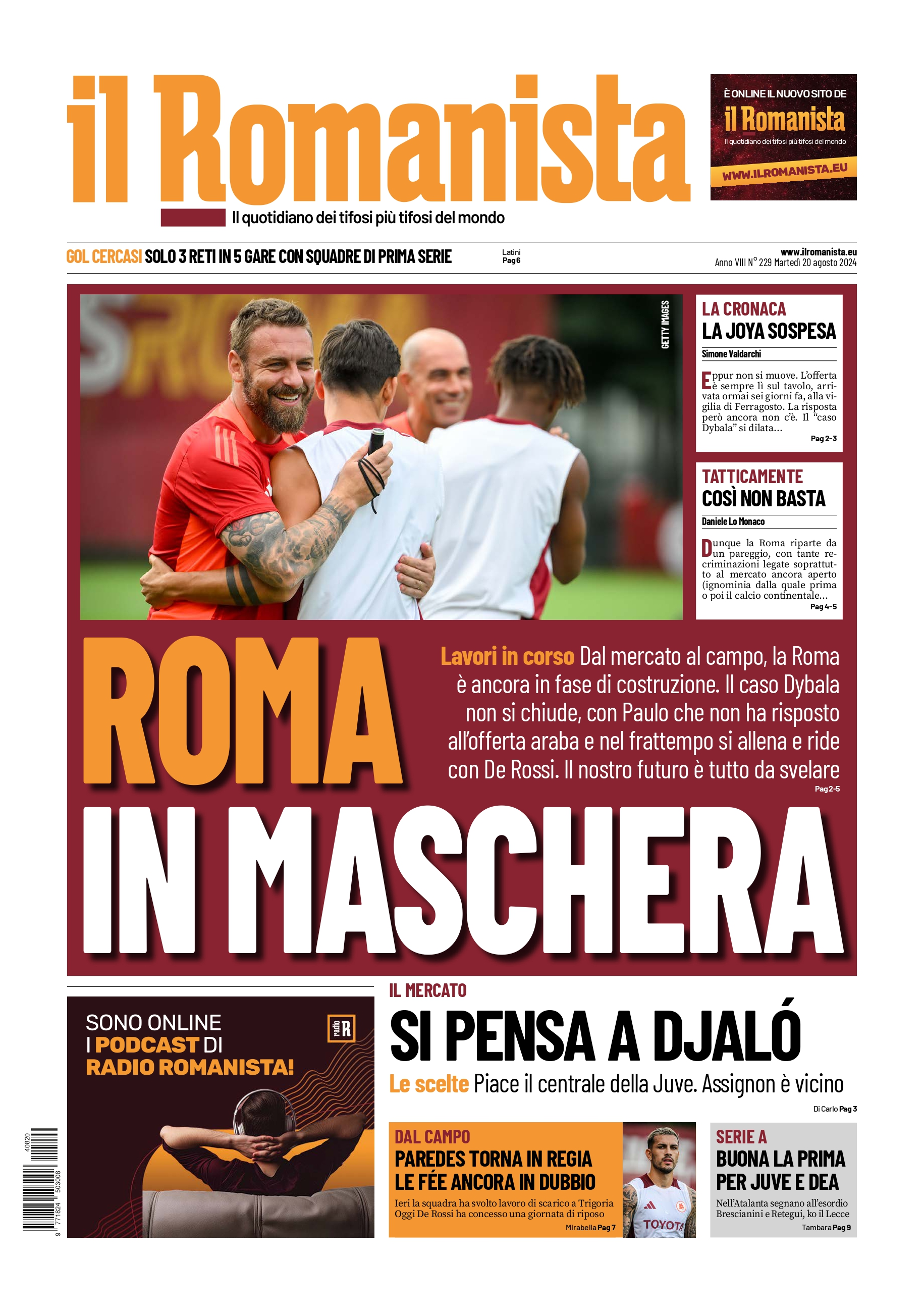 Prima-pagina-Il-Romanista-edizione-di-oggi-20-08-2024