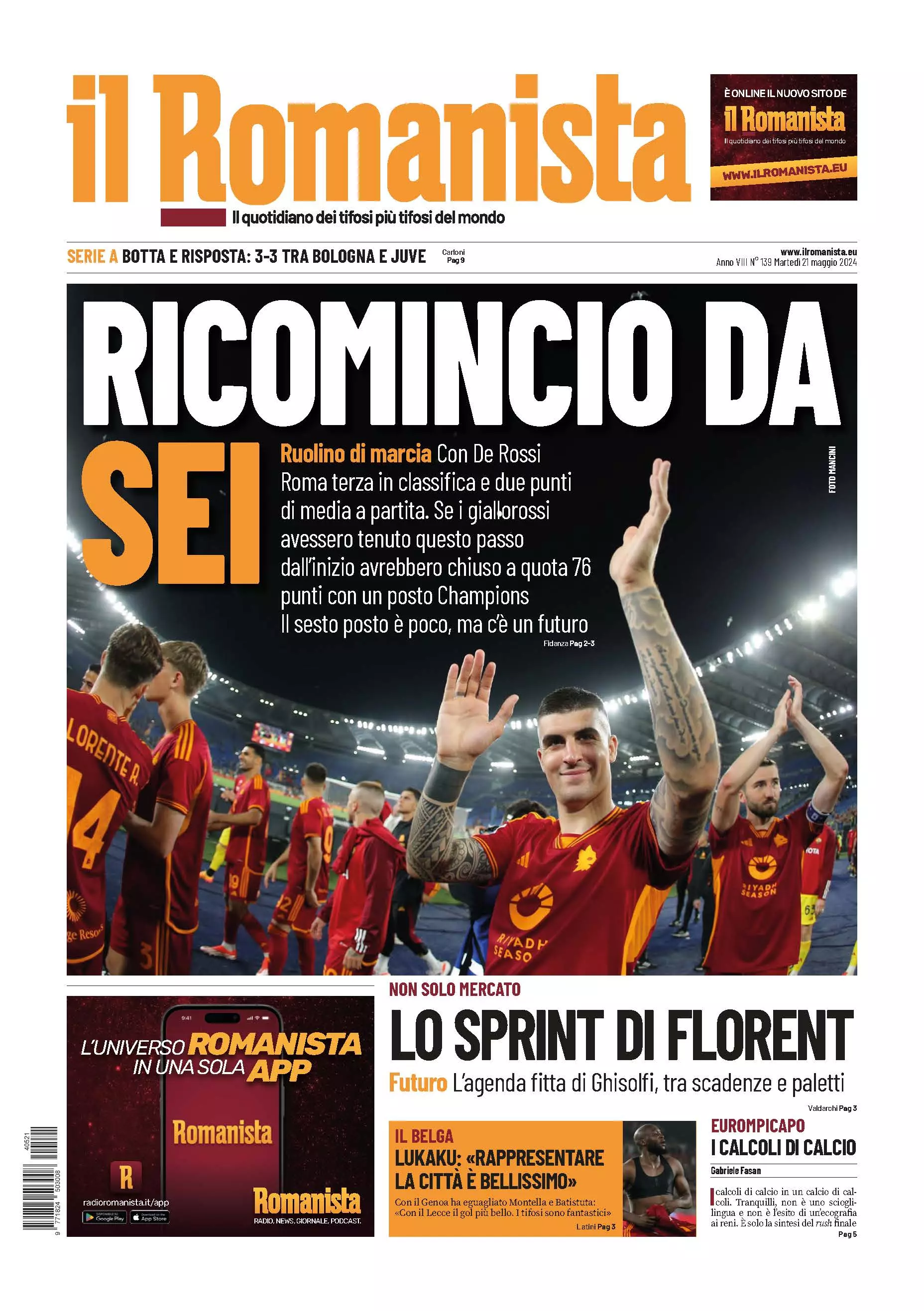 Prima-pagina-Il-Romanista-edizione-di-oggi-21-05-2024