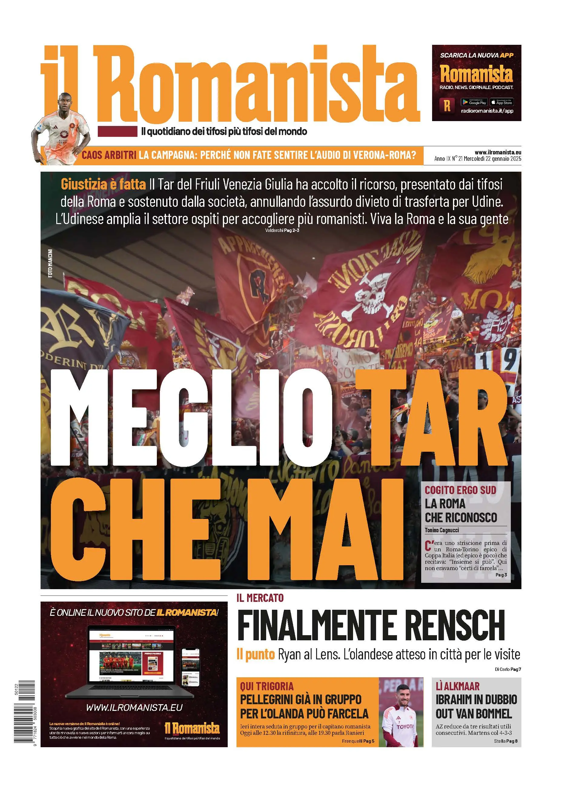 Prima-pagina-Il-Romanista-edizione-di-oggi-22-01-2025