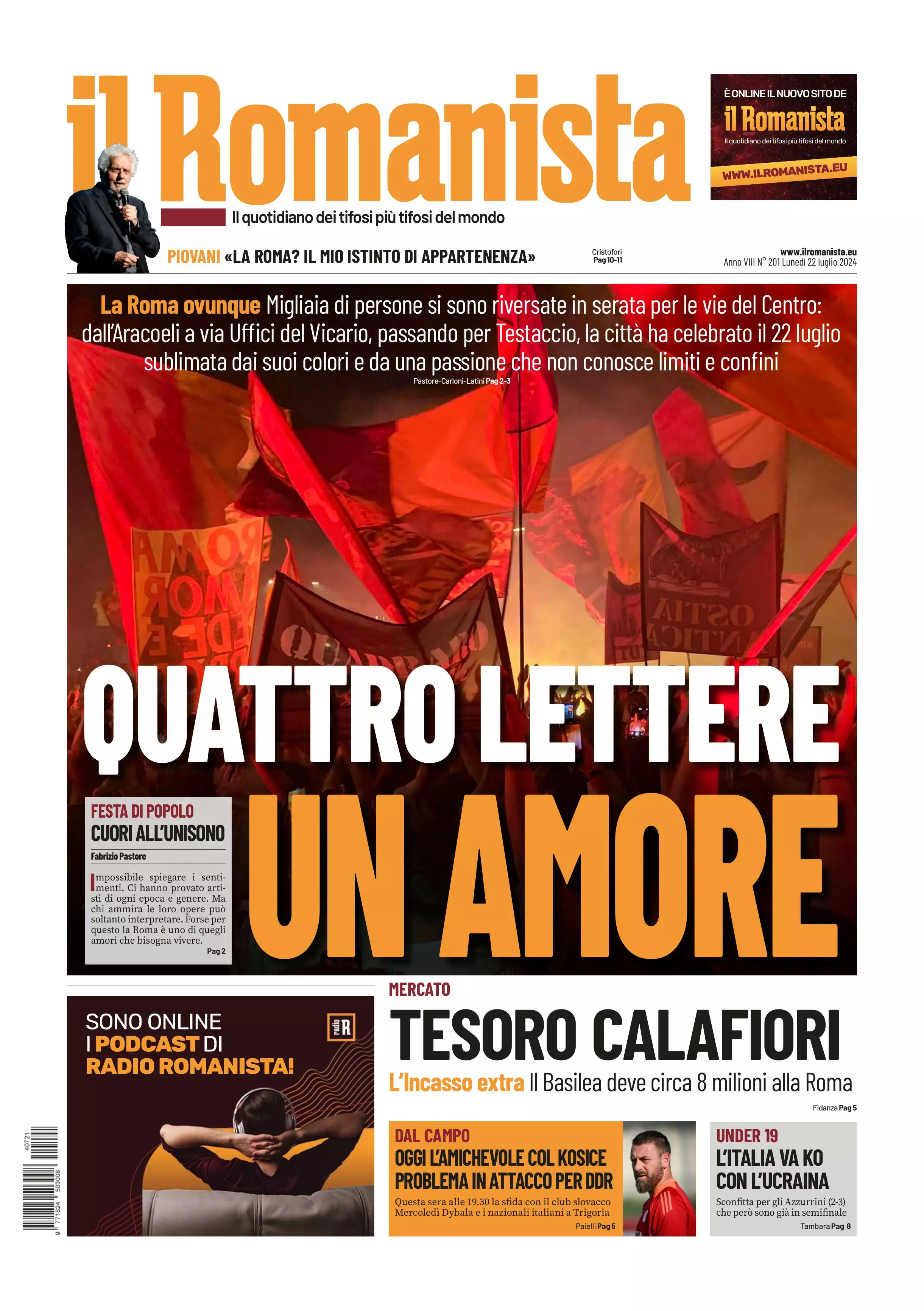 Prima-pagina-Il-Romanista-edizione-di-oggi-22-07-2024