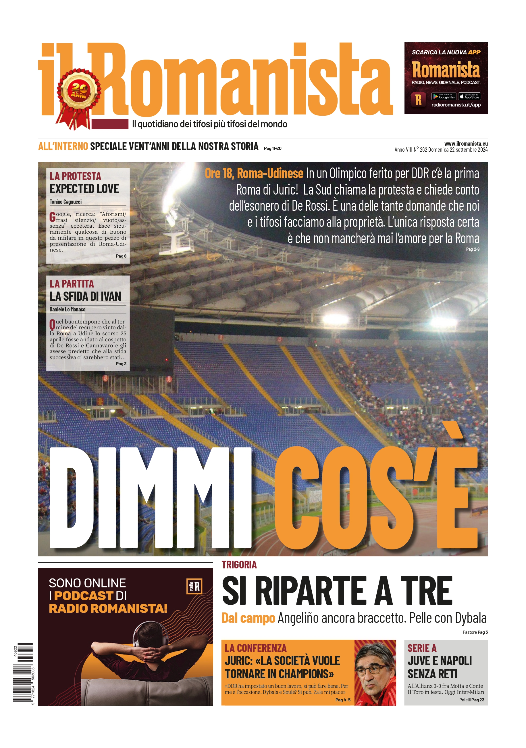 Prima-pagina-Il-Romanista-edizione-di-oggi-22-09-2024