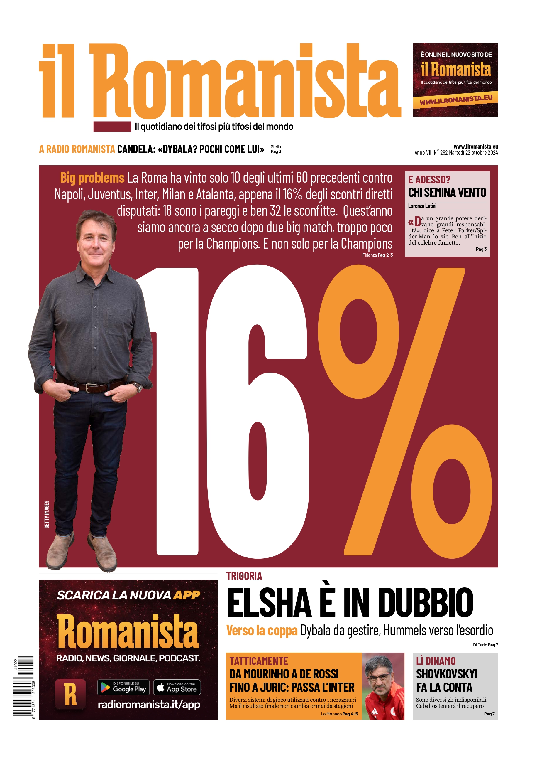 Prima-pagina-Il-Romanista-edizione-di-oggi-22-10-2024