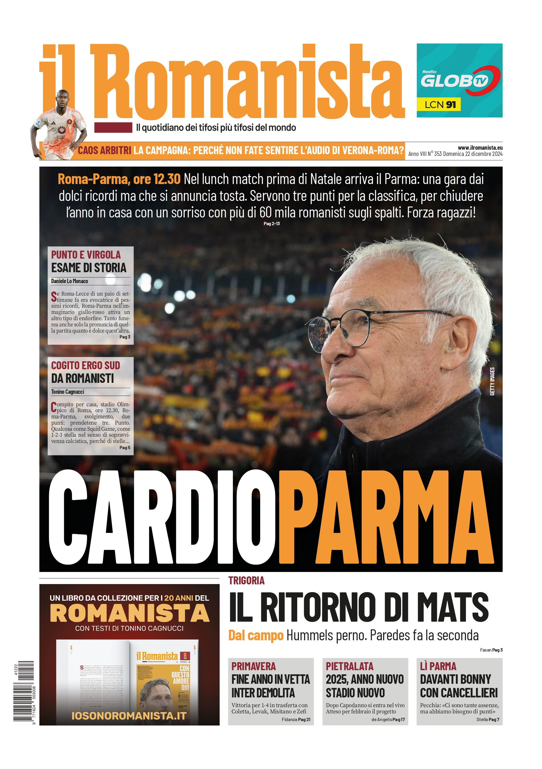 Prima-pagina-Il-Romanista-edizione-di-oggi-22-12-2024