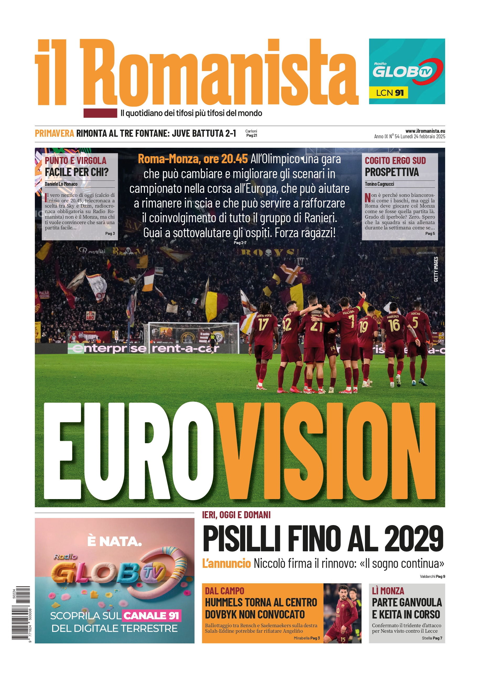 Prima-pagina-Il-Romanista-edizione-di-oggi-24-02-2025