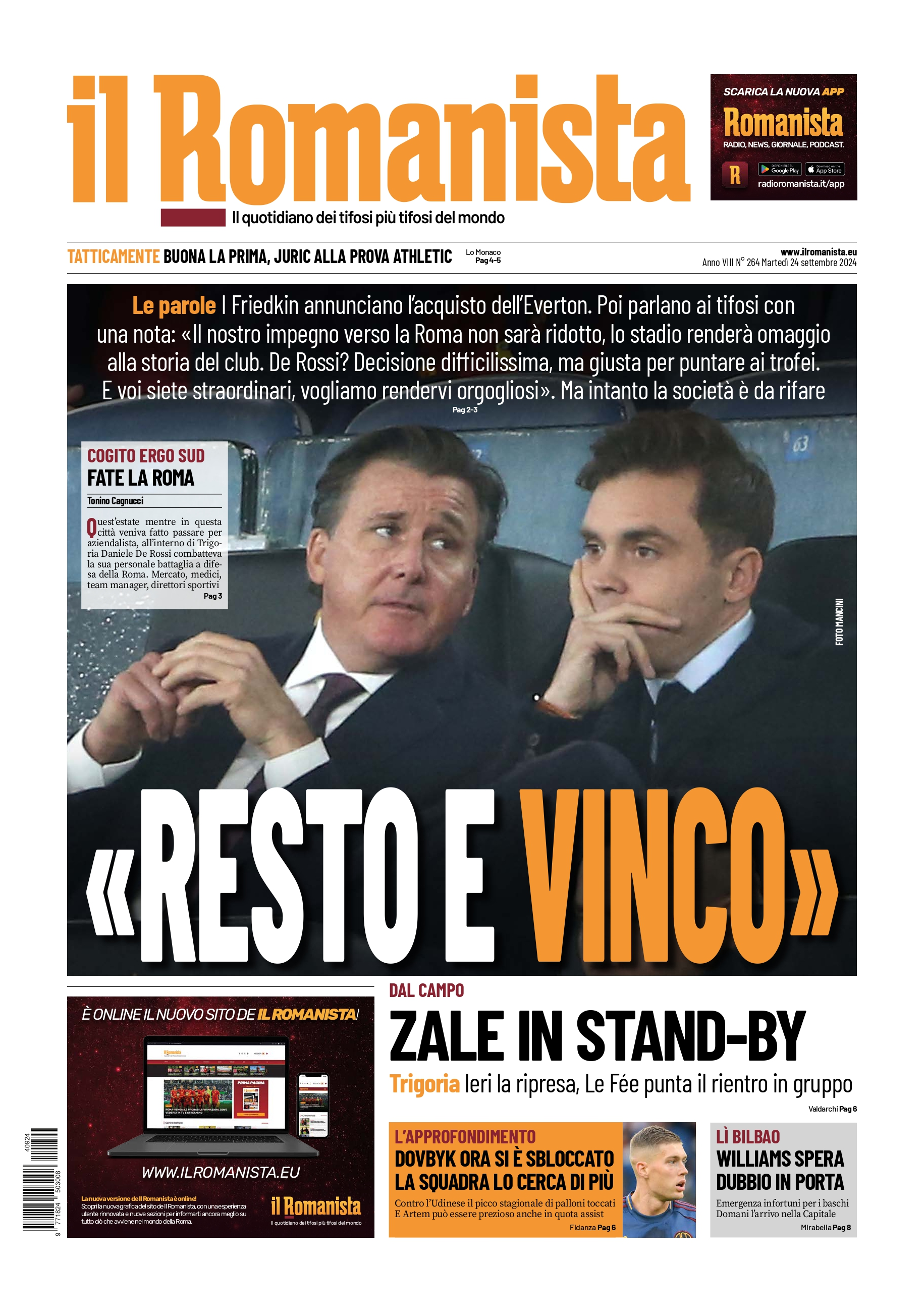 Prima-pagina-Il-Romanista-edizione-di-oggi-24-09-2024