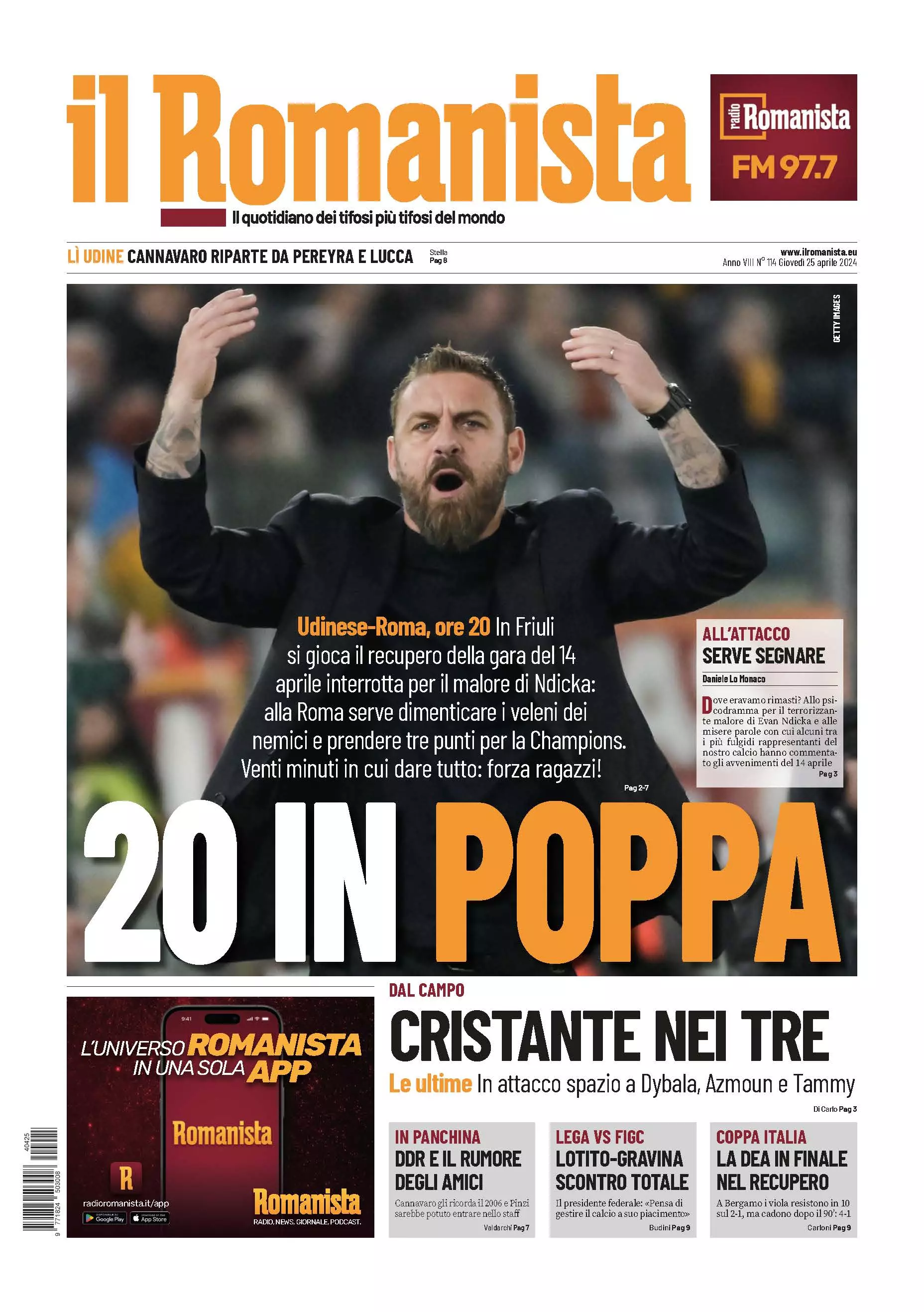 Prima-pagina-Il-Romanista-edizione-di-oggi-25-04-2024