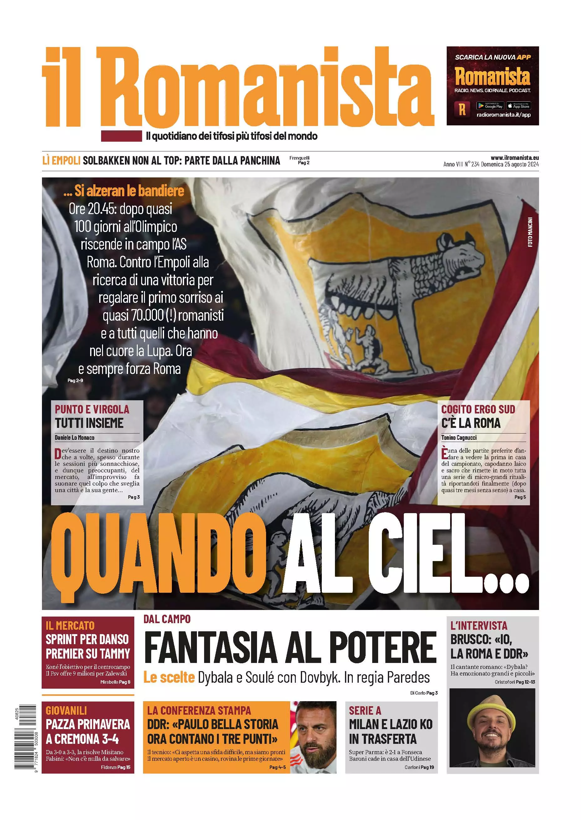 Prima-pagina-Il-Romanista-edizione-di-oggi-25-08-2024