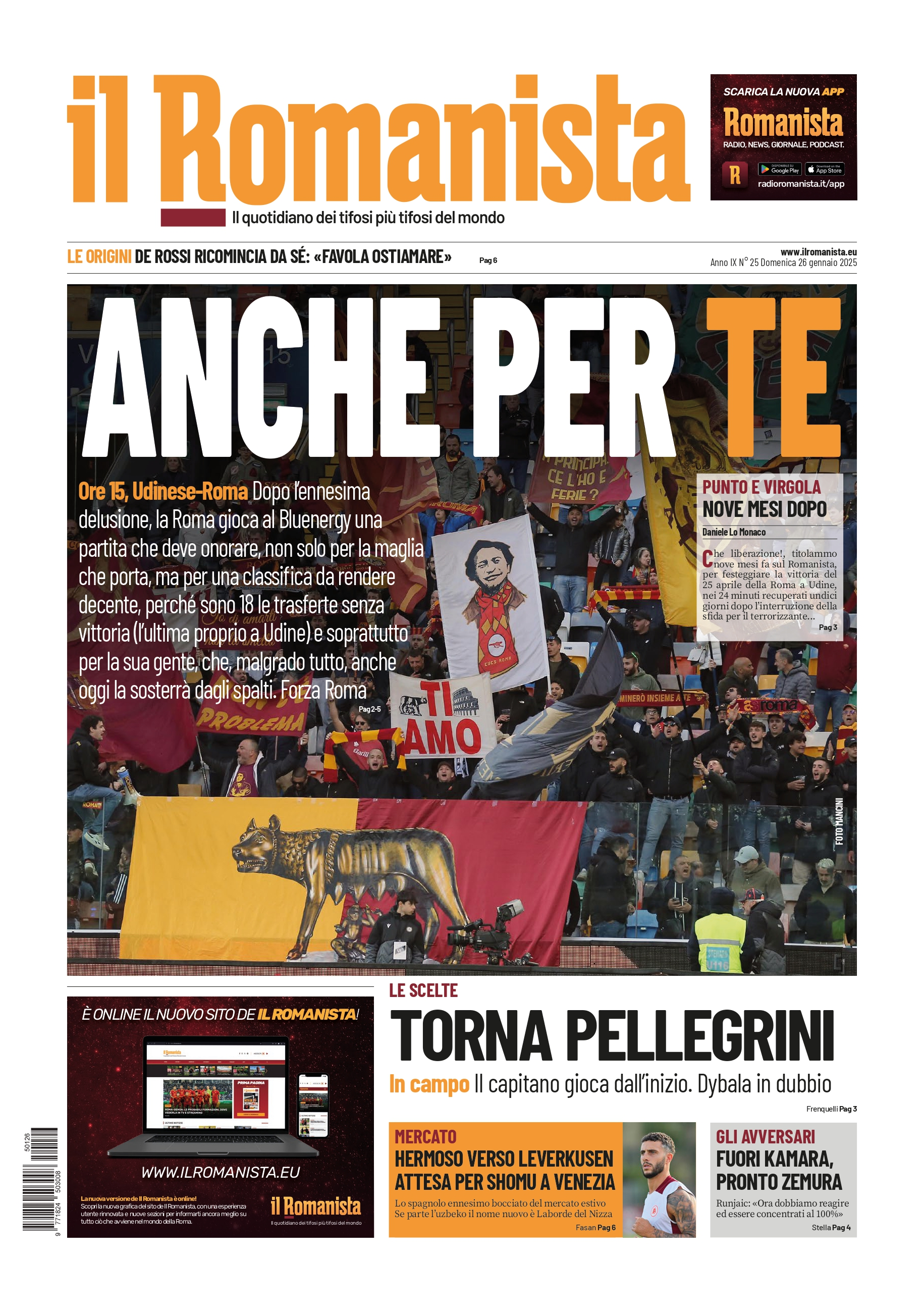 Prima-pagina-Il-Romanista-edizione-di-oggi-26-01-2025