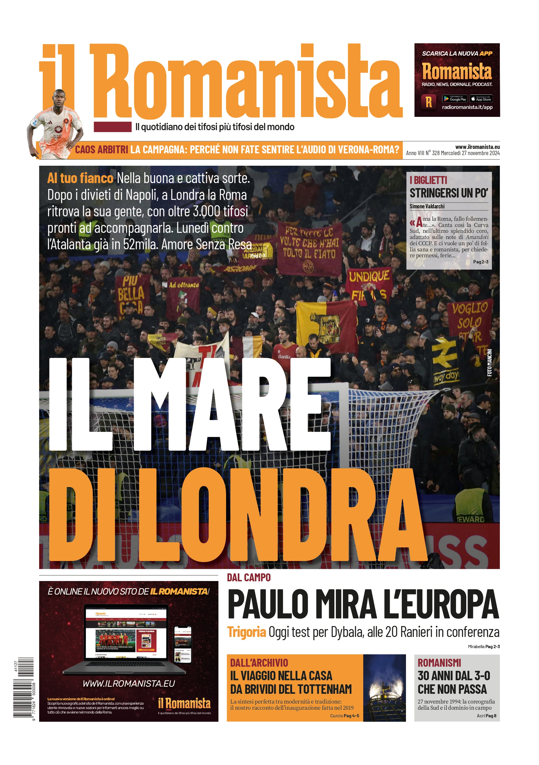 Prima-pagina-Il-Romanista-edizione-di-oggi-27-11-2024