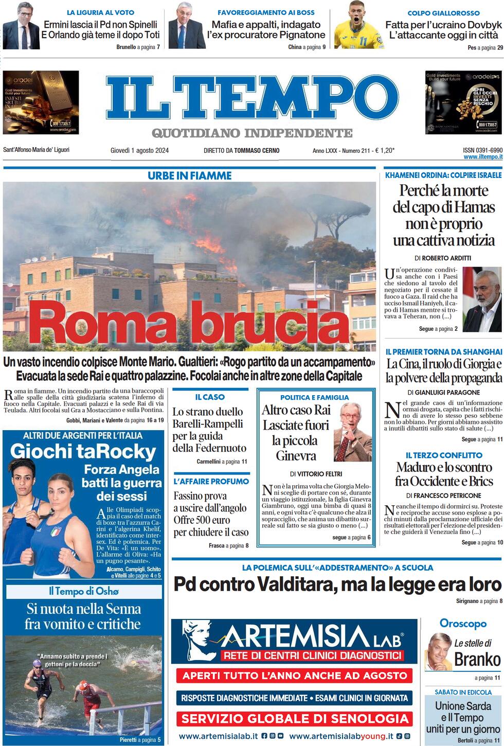 Prima-pagina-il-tempo-edizione-di-oggi-01-08-2024