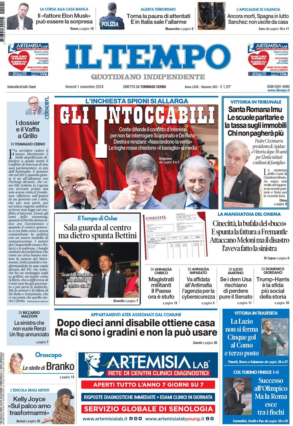 Prima-pagina-il-tempo-edizione-di-oggi-01-11-2024