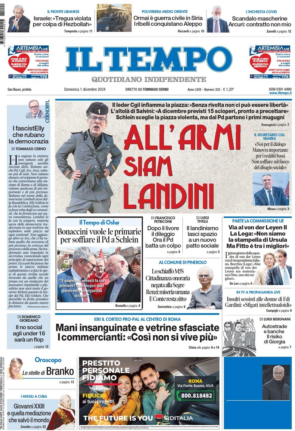 Prima-pagina-il-tempo-edizione-di-oggi-01-12-2024