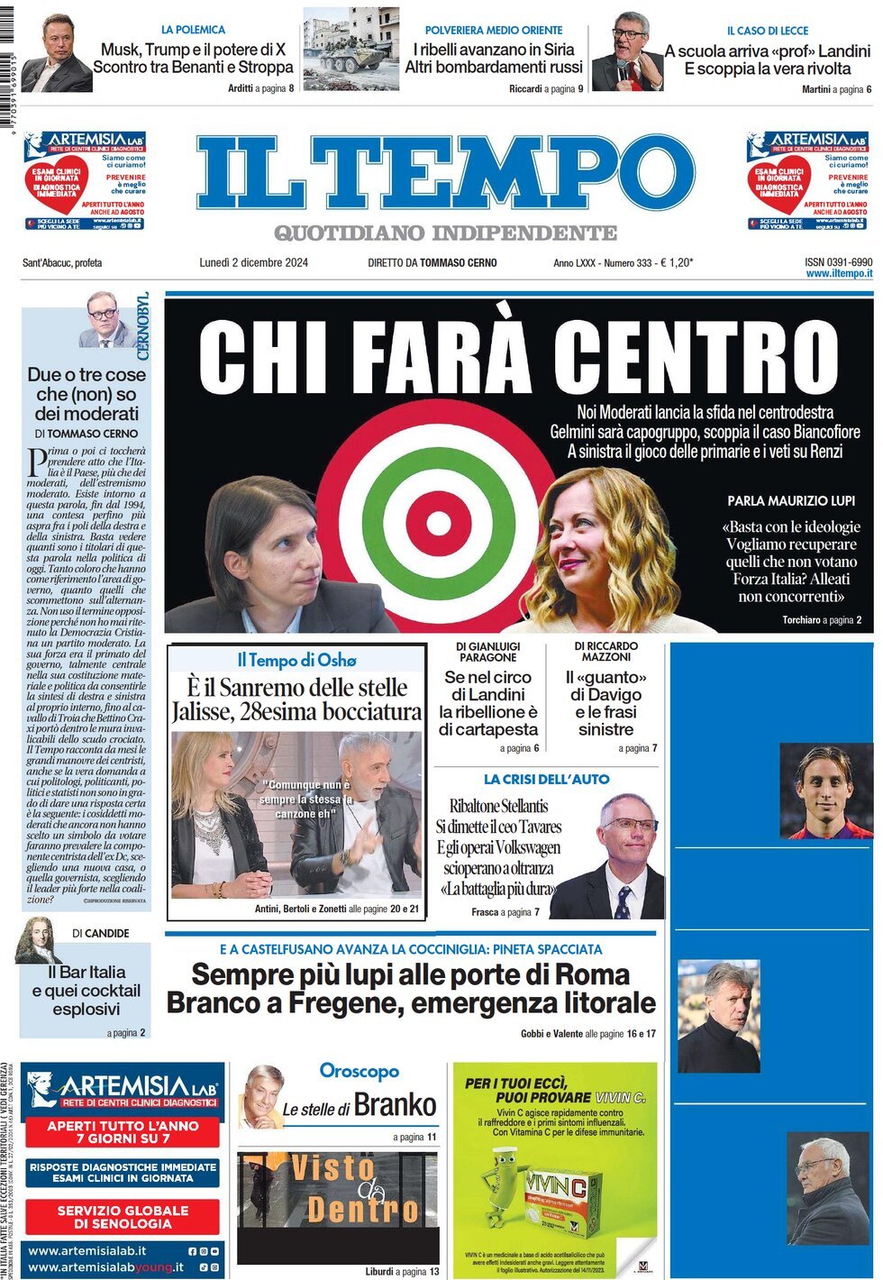 Prima-pagina-il-tempo-edizione-di-oggi-02-12-2024