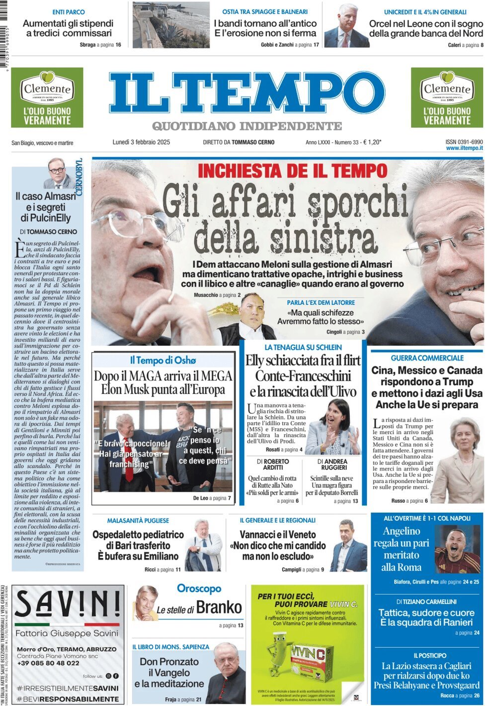 Prima-pagina-il-tempo-edizione-di-oggi-03-02-2025