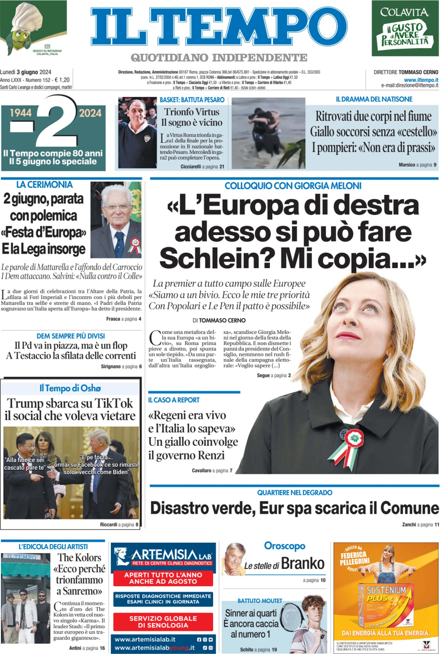 Prima-pagina-il-tempo-edizione-di-oggi-03-06-2024