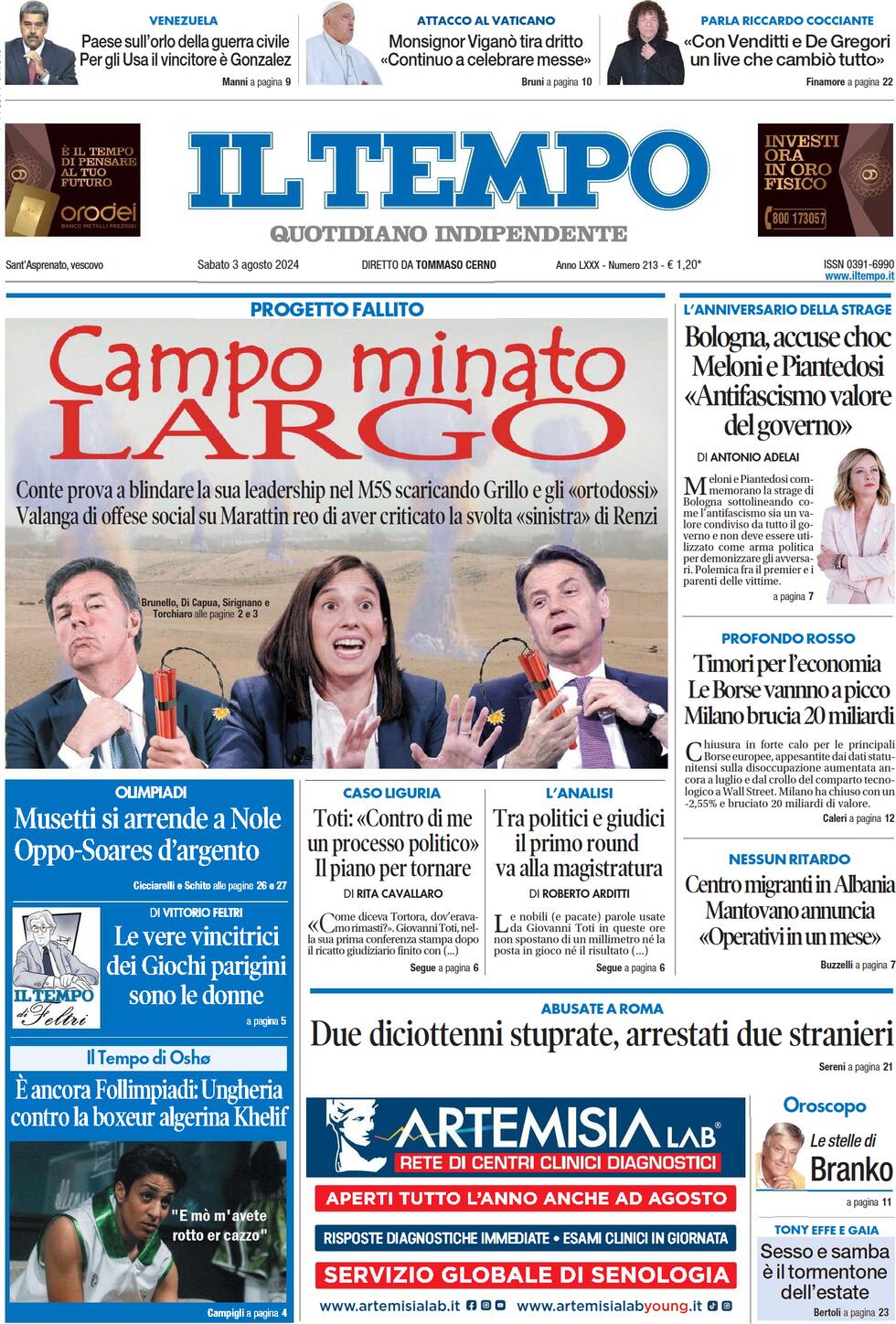 Prima-pagina-il-tempo-edizione-di-oggi-03-08-2024