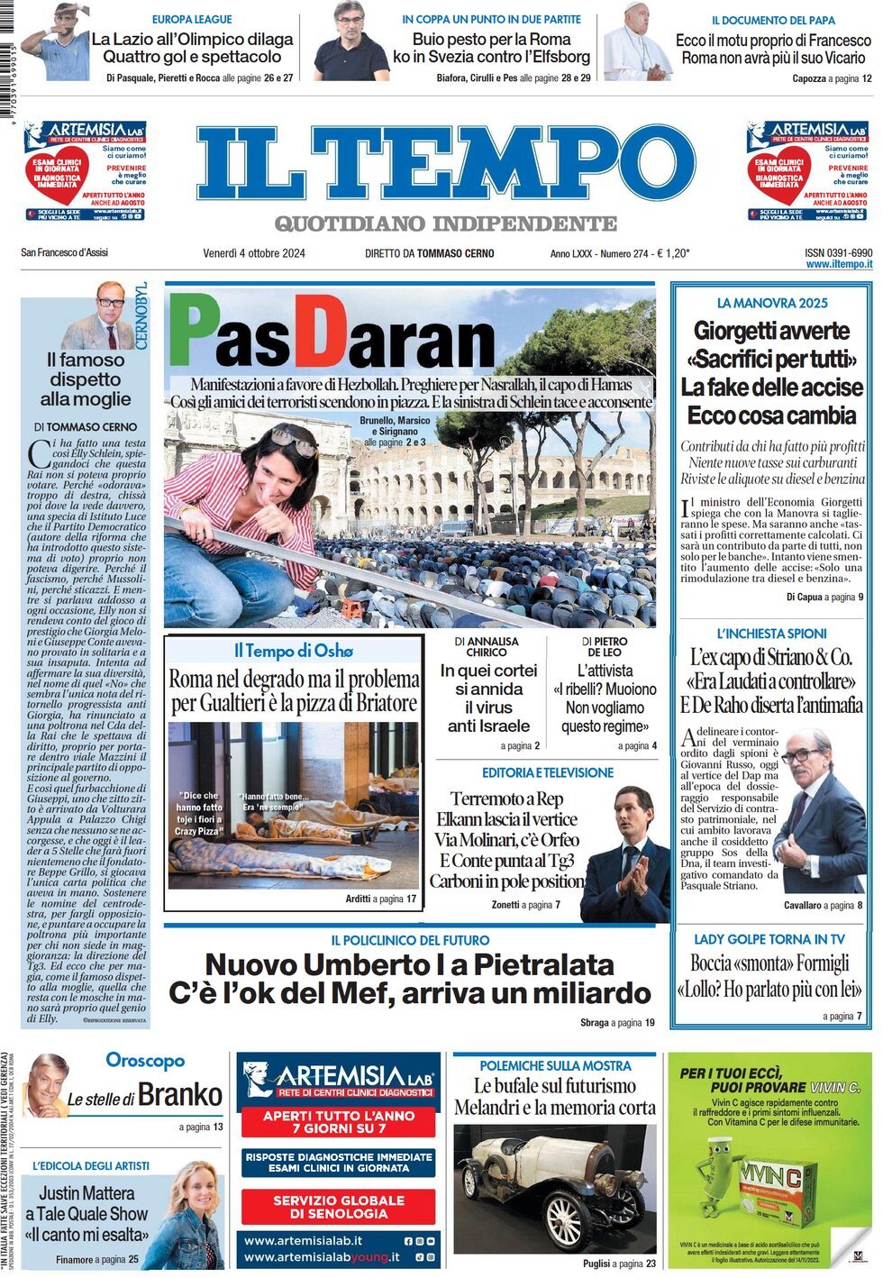 Prima-pagina-il-tempo-edizione-di-oggi-04-10-2024