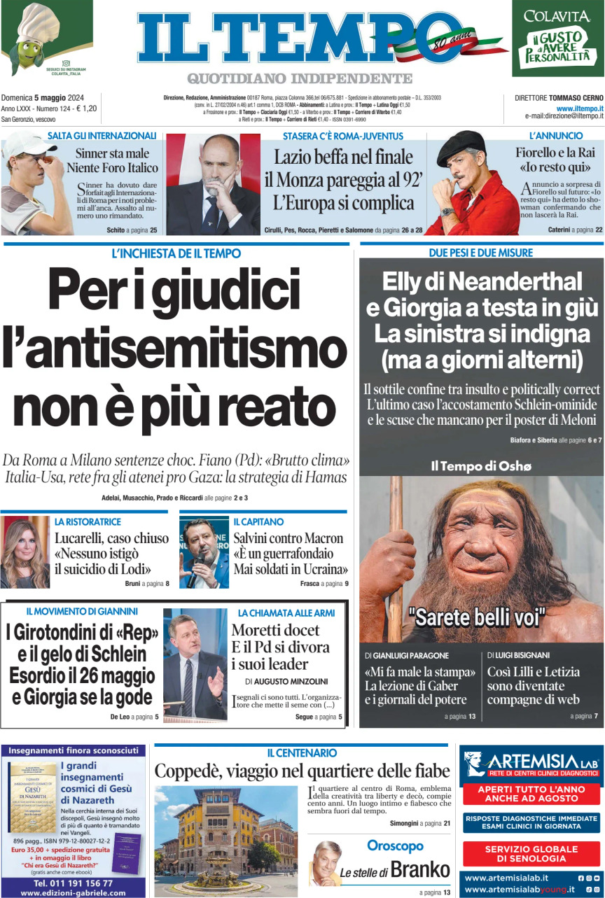 Prima-pagina-il-tempo-edizione-di-oggi-05-05-2024