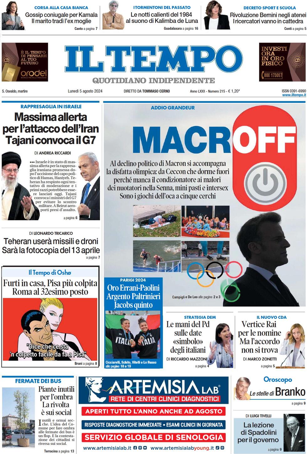 Prima-pagina-il-tempo-edizione-di-oggi-05-08-2024