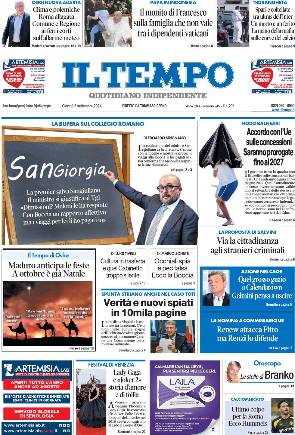 Prima-pagina-il-tempo-edizione-di-oggi-05-09-2024