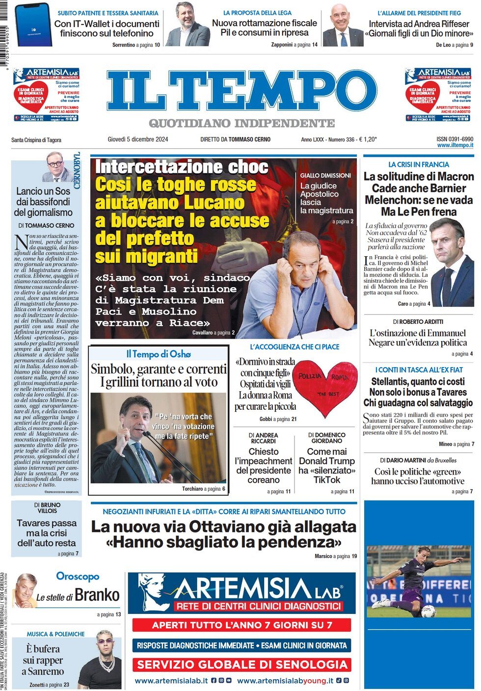 Prima-pagina-il-tempo-edizione-di-oggi-05-12-2024