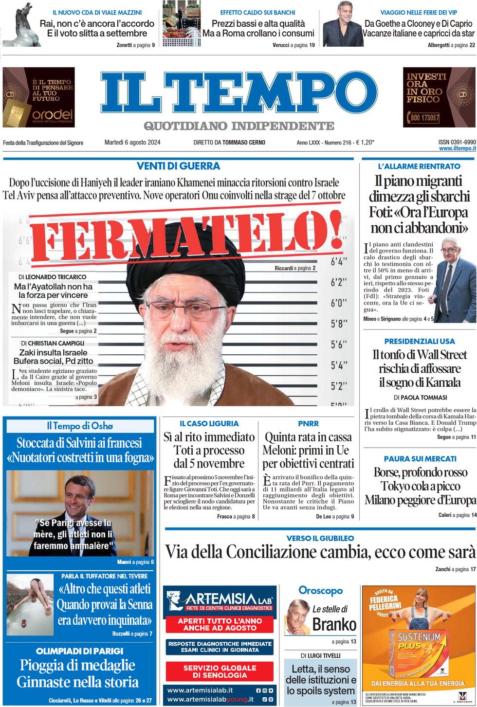 Prima-pagina-il-tempo-edizione-di-oggi-06-08-2024