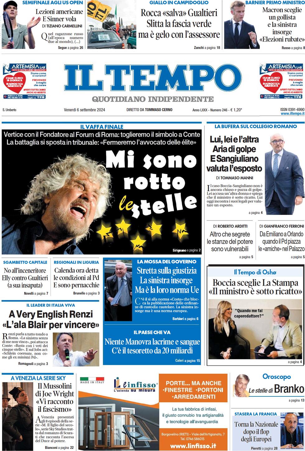 Prima-pagina-il-tempo-edizione-di-oggi-06-09-2024