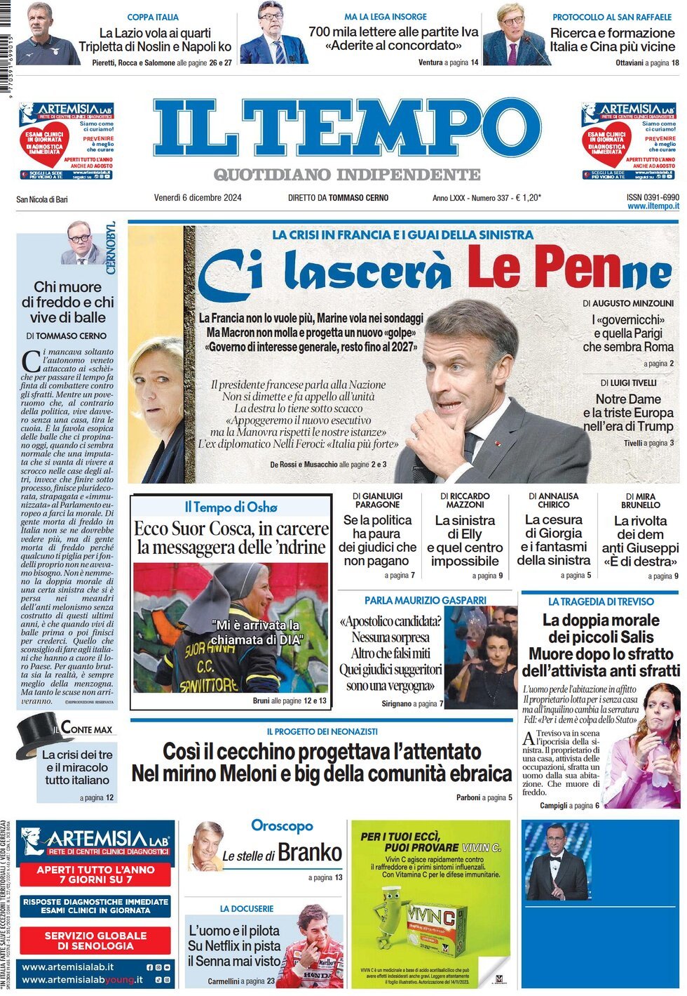 Prima-pagina-il-tempo-edizione-di-oggi-06-12-2024