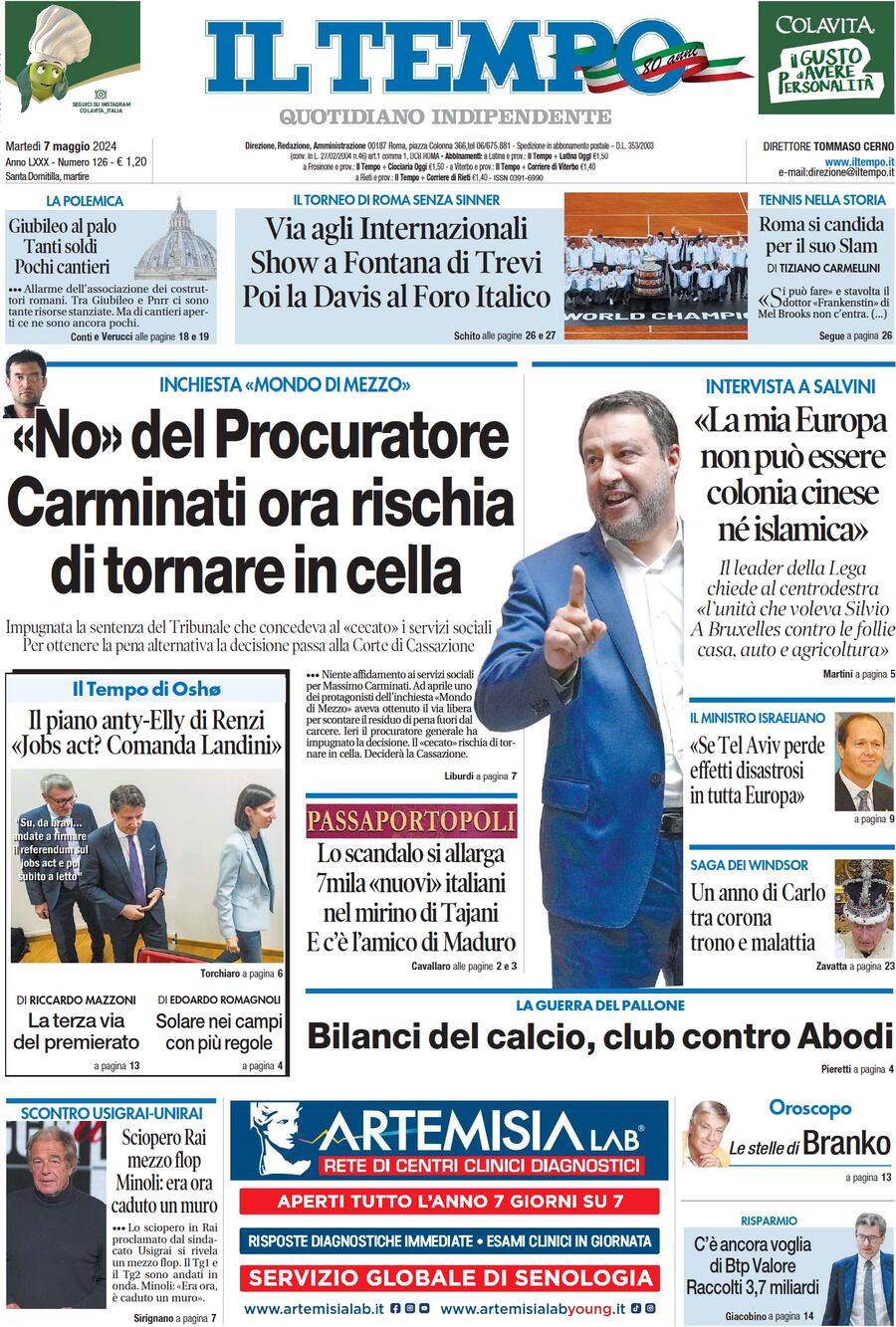 Prima-pagina-il-tempo-edizione-di-oggi-07-05-2024