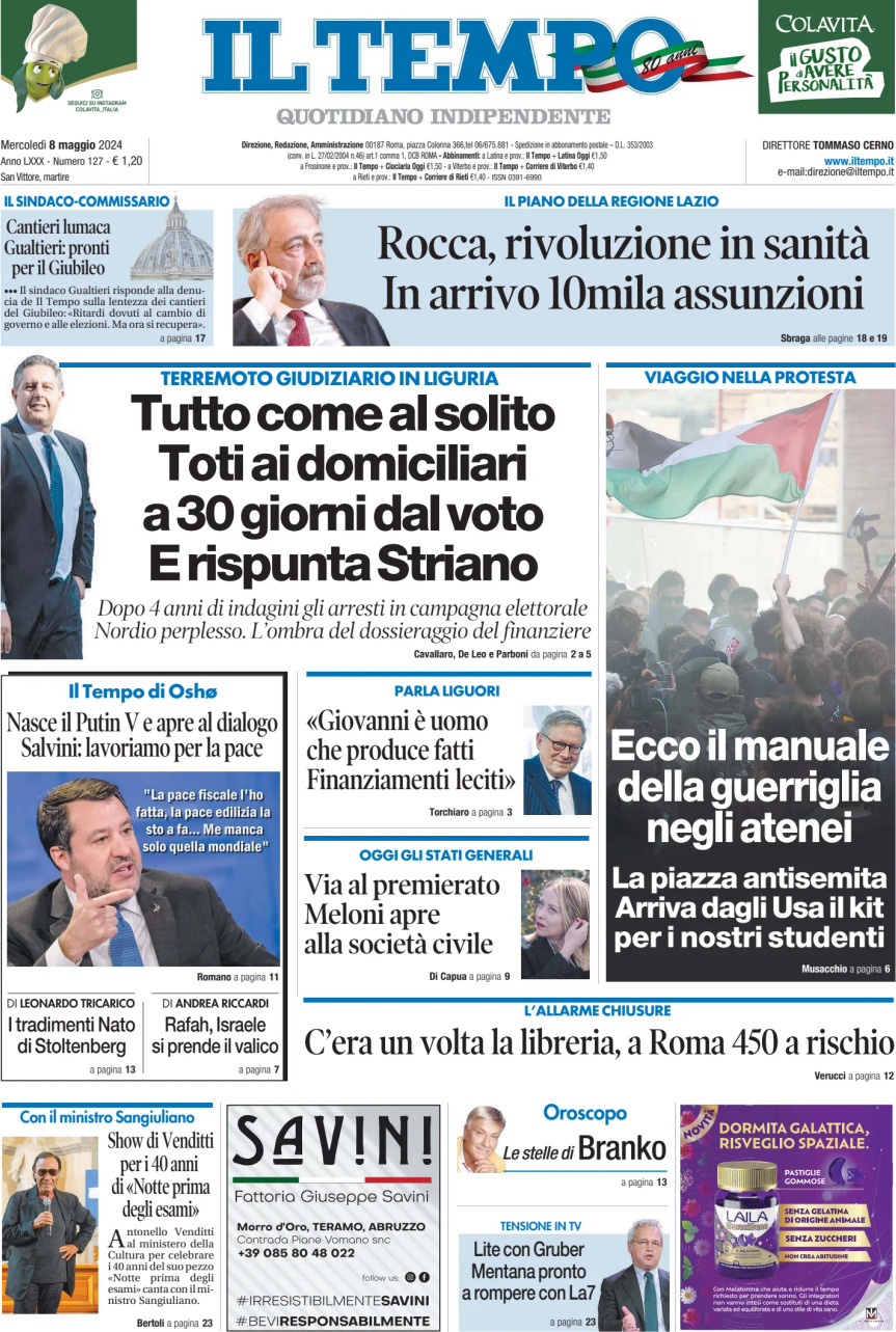 Prima-pagina-il-tempo-edizione-di-oggi-08-05-2024