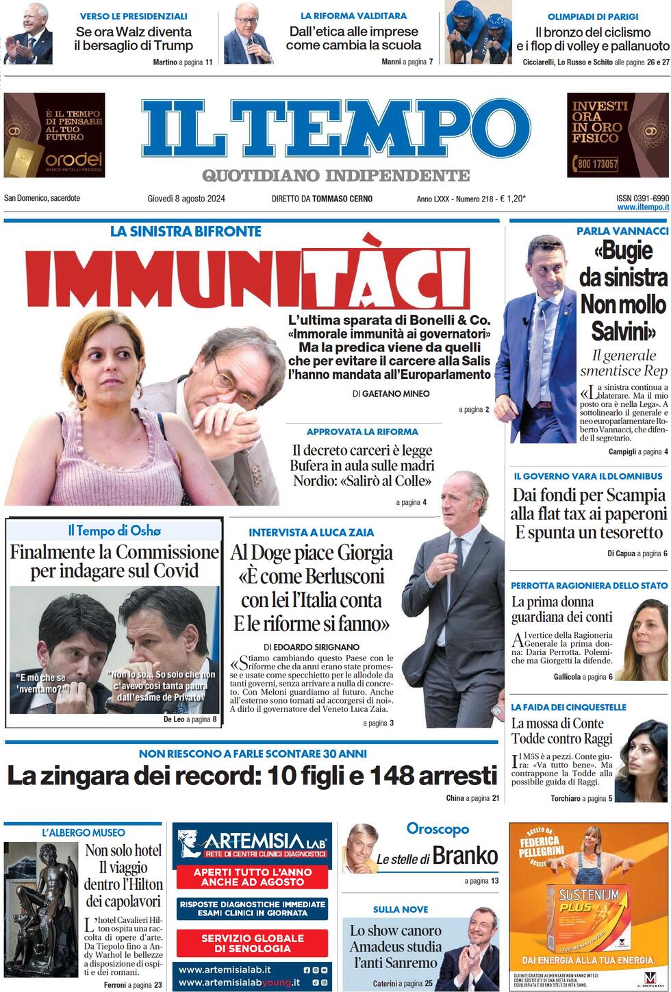 Prima-pagina-il-tempo-edizione-di-oggi-08-08-2024