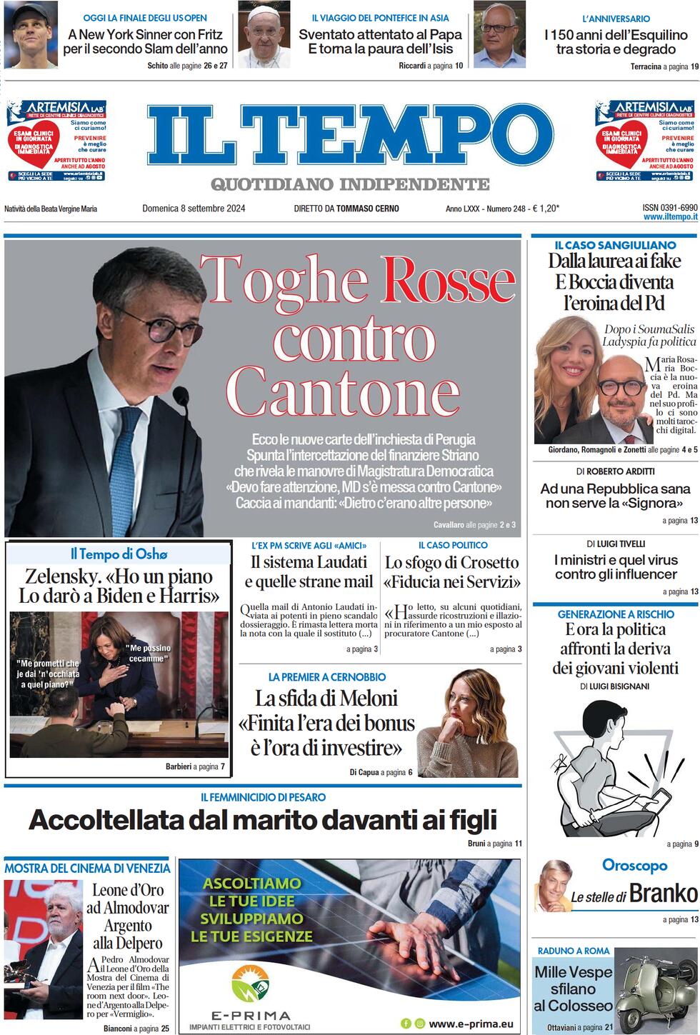 Prima-pagina-il-tempo-edizione-di-oggi-08-09-2024