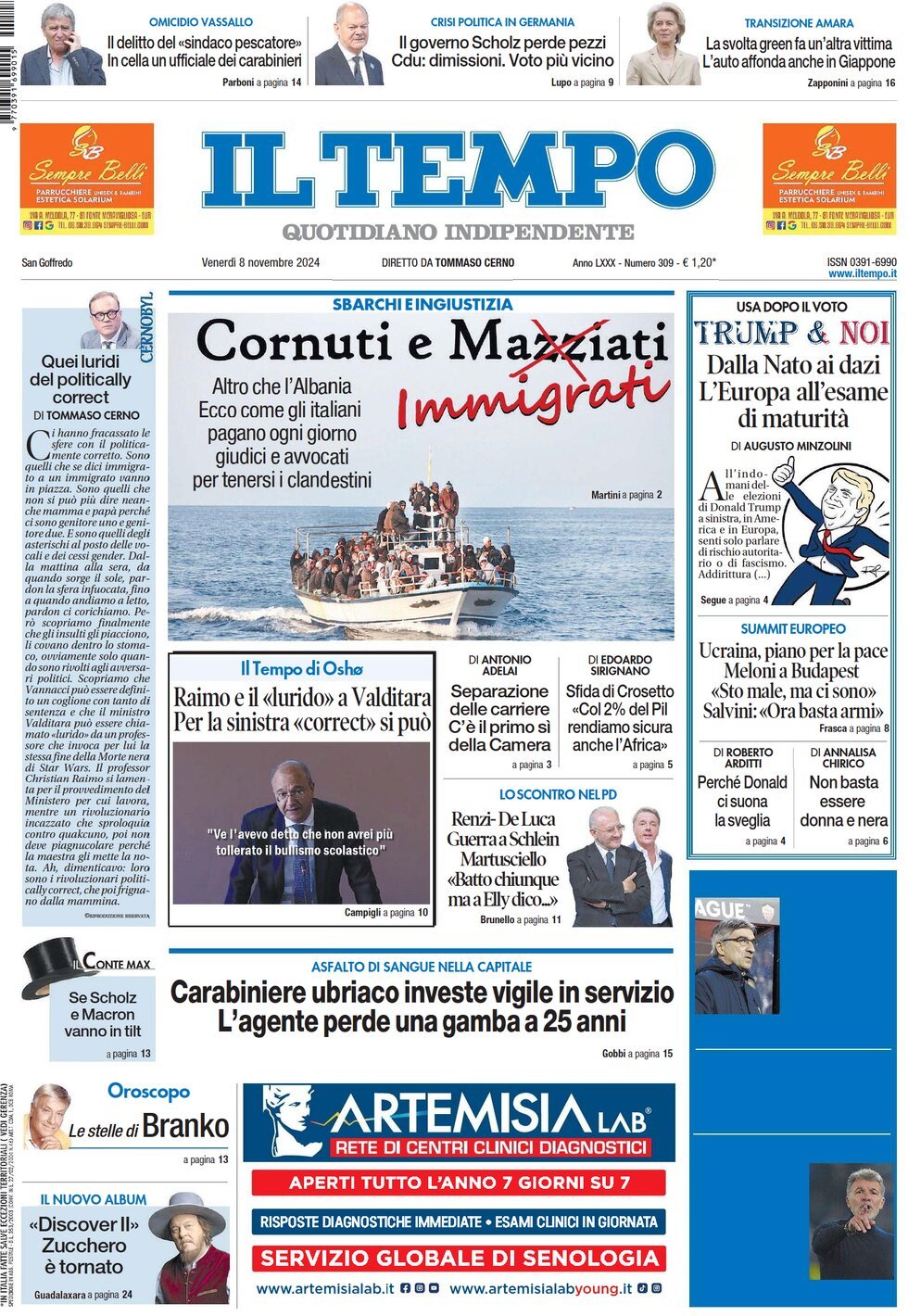 Prima-pagina-il-tempo-edizione-di-oggi-08-11-2024