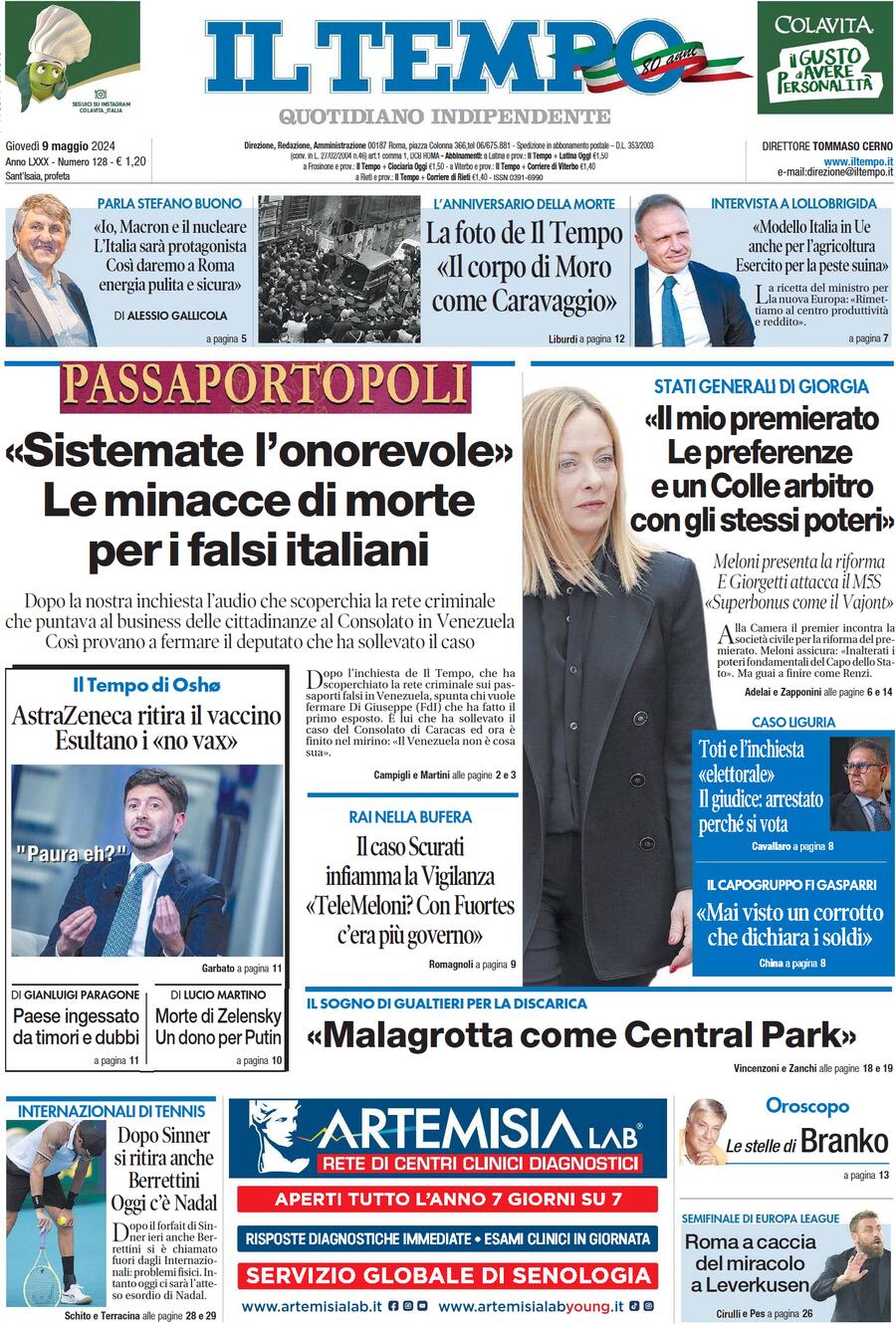 Prima-pagina-il-tempo-edizione-di-oggi-09-05-2024