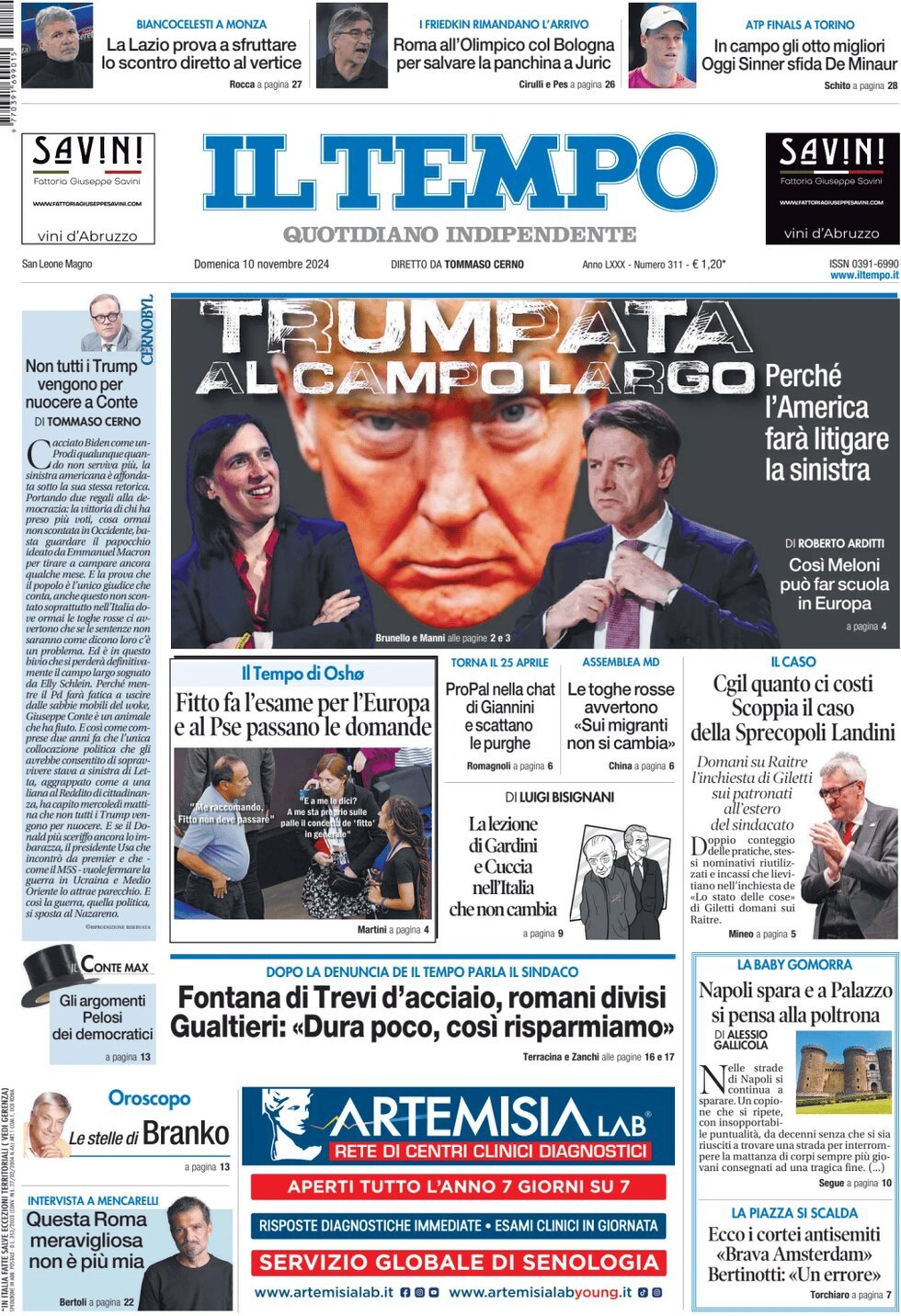 Prima-pagina-il-tempo-edizione-di-oggi-10-11-2024