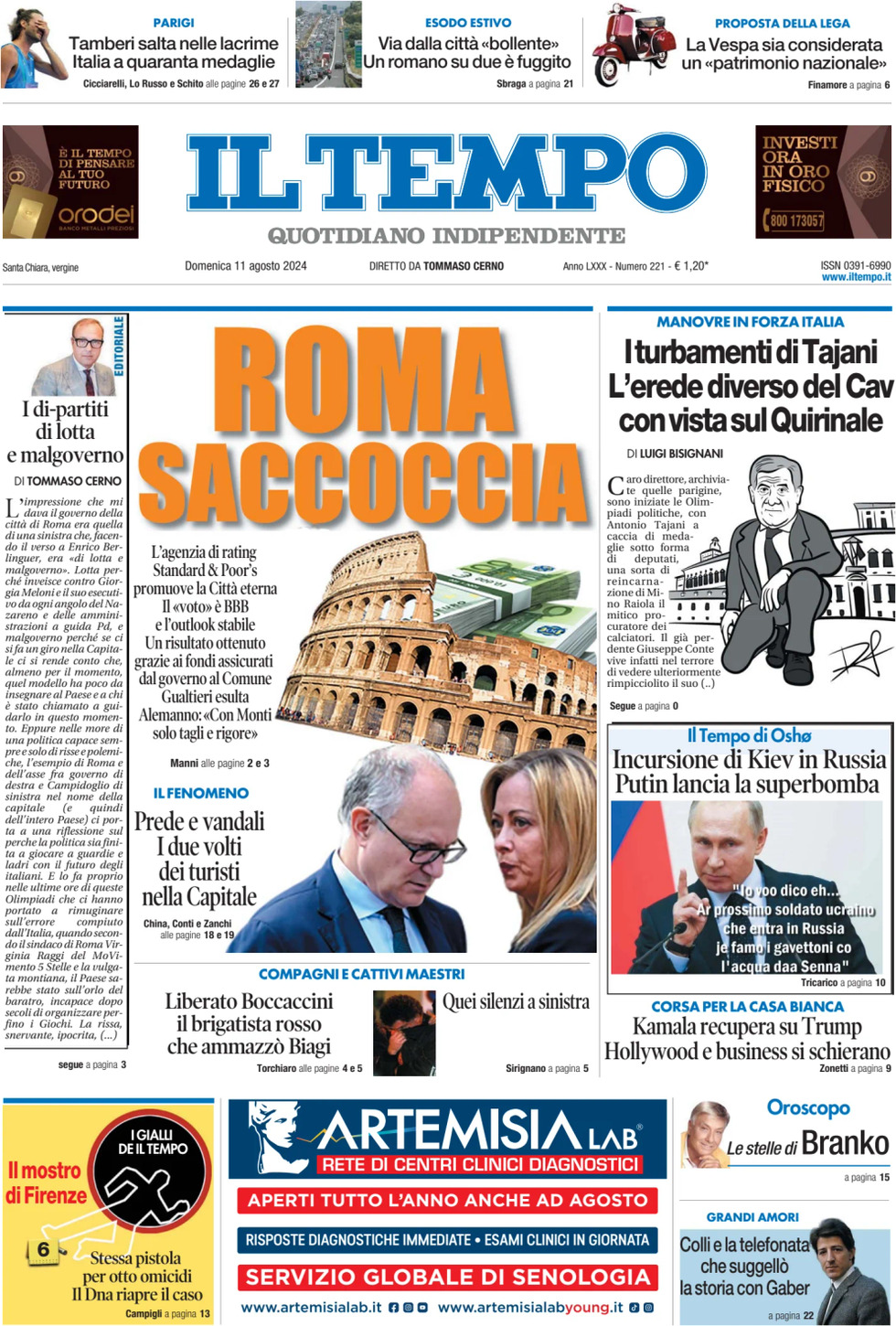 Prima-pagina-il-tempo-edizione-di-oggi-11-08-2024