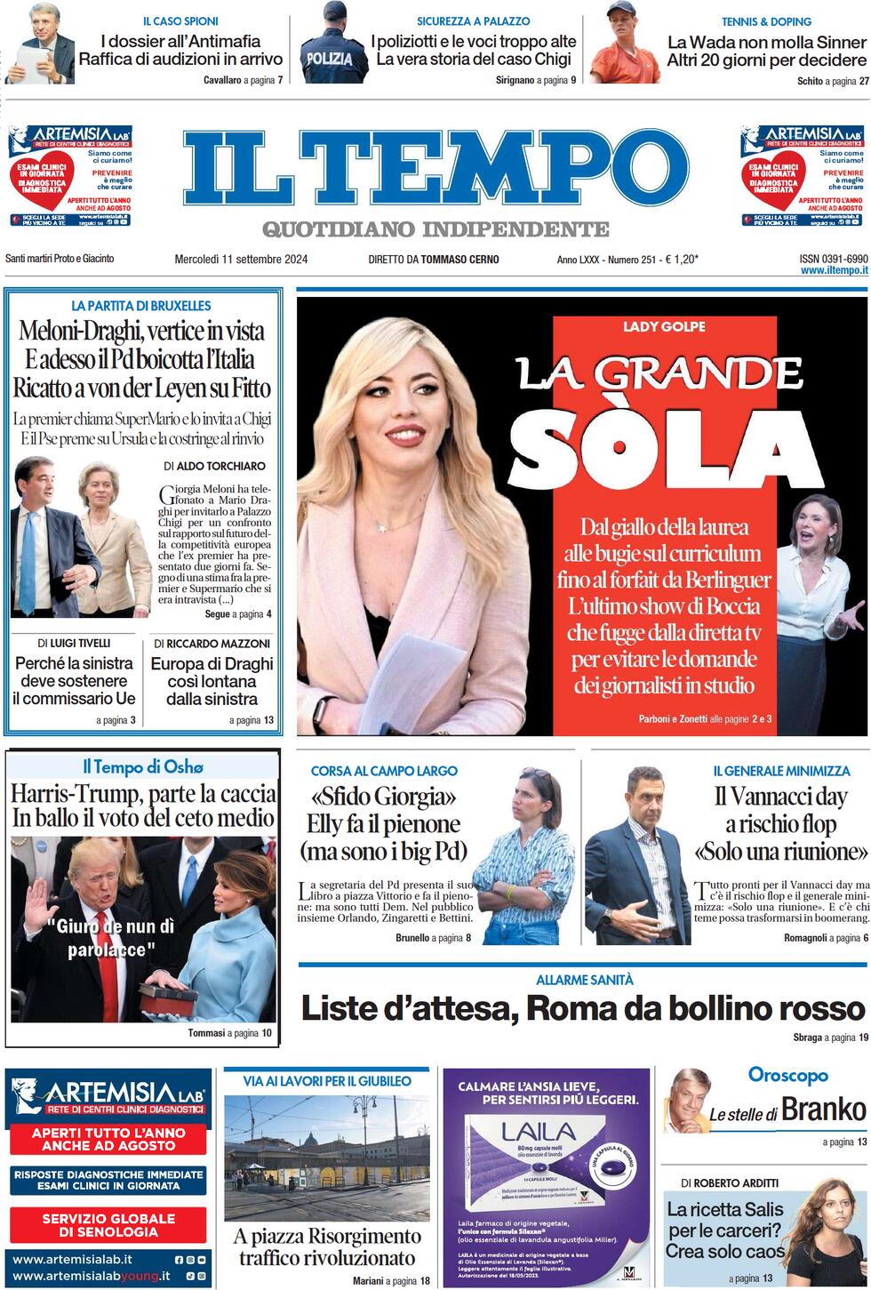 Prima-pagina-il-tempo-edizione-di-oggi-11-09-2024