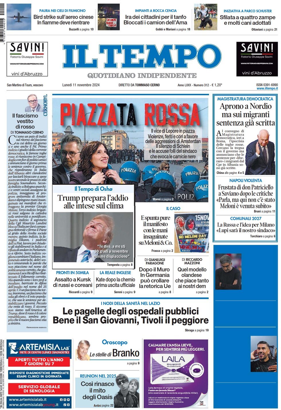 Prima-pagina-il-tempo-edizione-di-oggi-11-11-2024