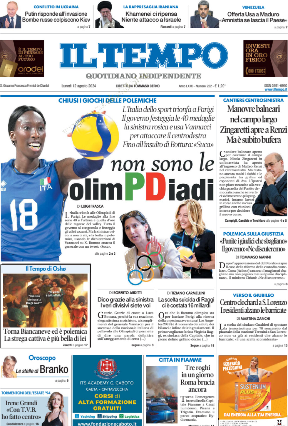 Prima-pagina-il-tempo-edizione-di-oggi-12-08-2024