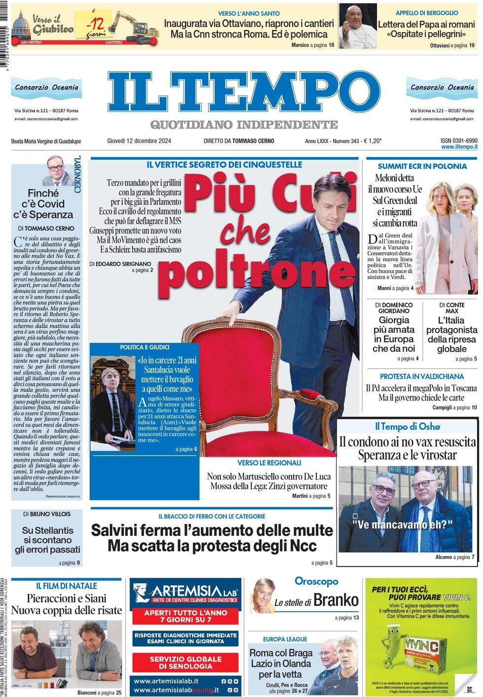 Prima-pagina-il-tempo-edizione-di-oggi-12-12-2024