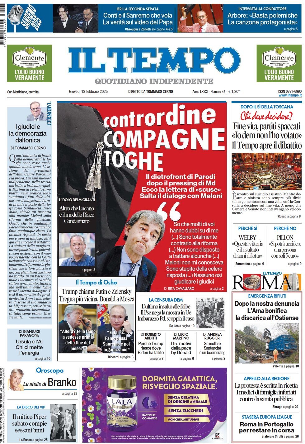 Prima-pagina-il-tempo-edizione-di-oggi-13-02-2025