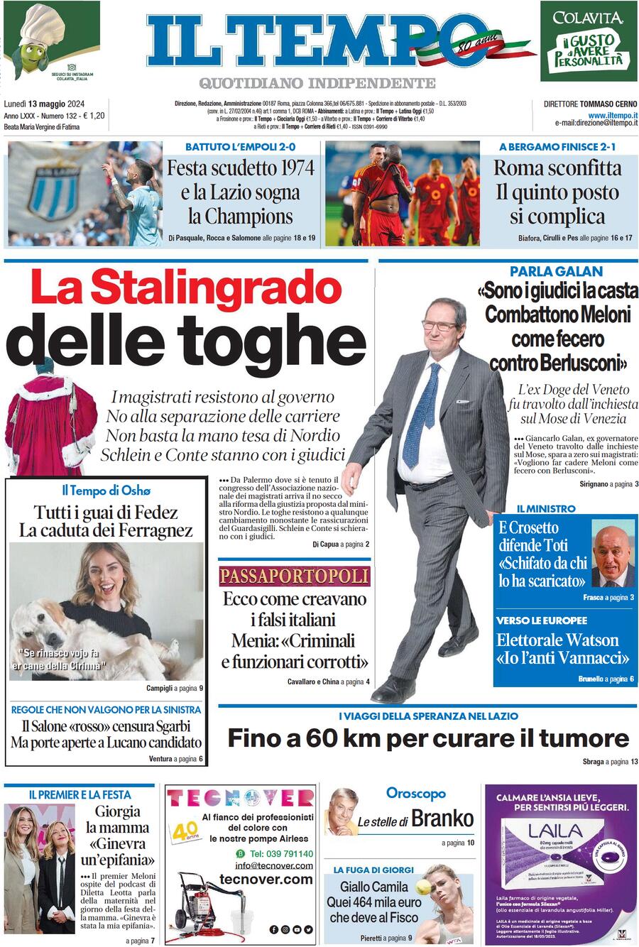 Prima-pagina-il-tempo-edizione-di-oggi-13-05-2024