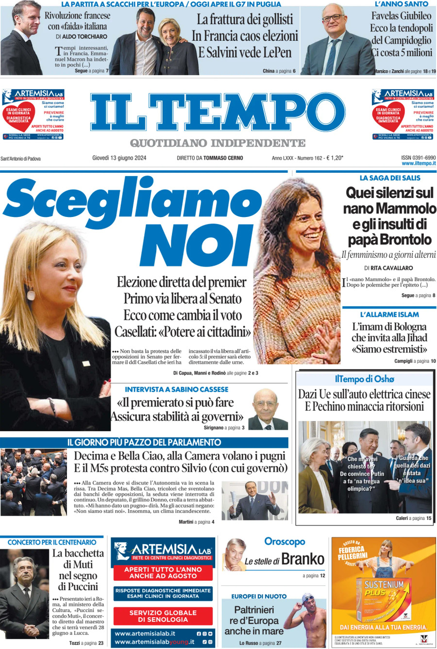 Prima-pagina-il-tempo-edizione-di-oggi-13-06-2024