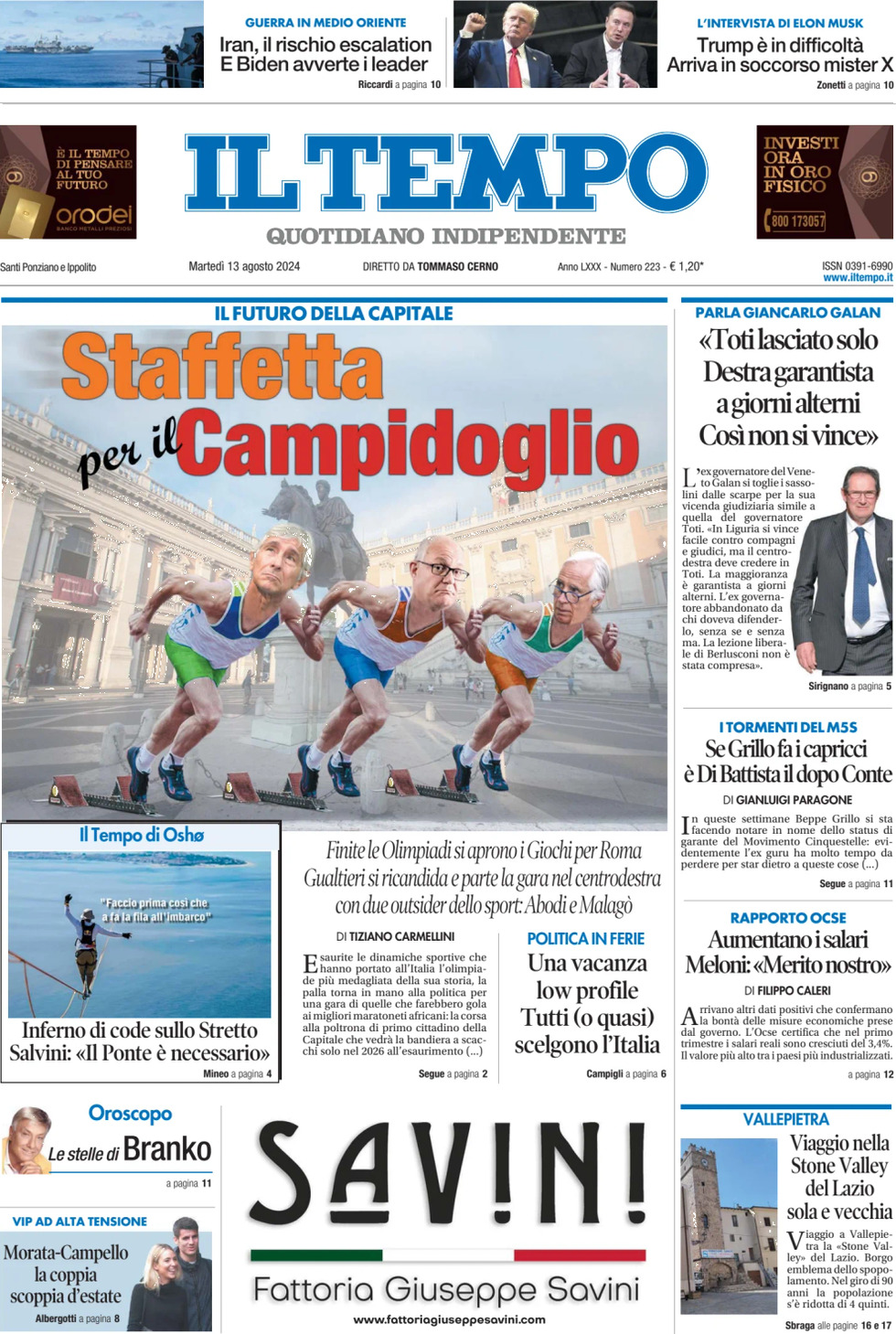 Prima-pagina-il-tempo-edizione-di-oggi-13-08-2024